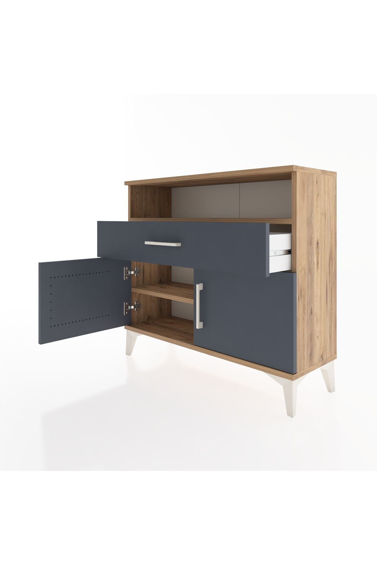 Arges Şifonyer 2 Raflı Tek Çekmeceli 2 Kapaklı 88x30x80 Çam-Antrasit