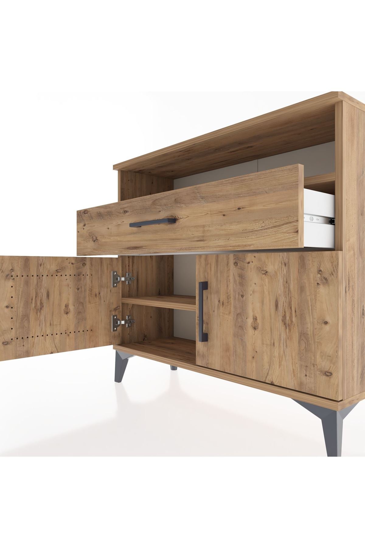 Arges Şifonyer 2 Raflı Tek Çekmeceli 2 Kapaklı 88x30x80 Çam-Çam