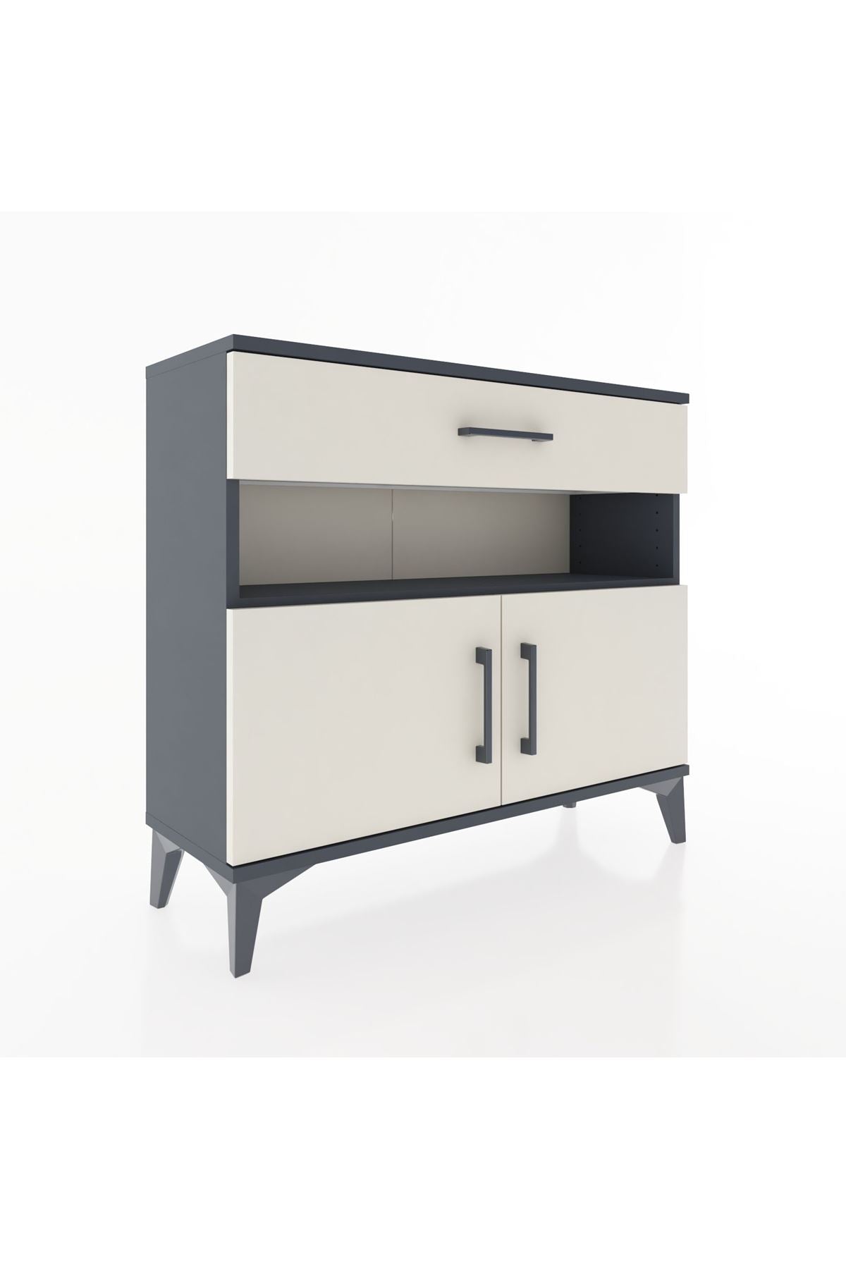 Arges Şifonyer 2 Raflı Tek Çekmeceli 2 Kapaklı 88x30x80 Antrasit-Aytaşı