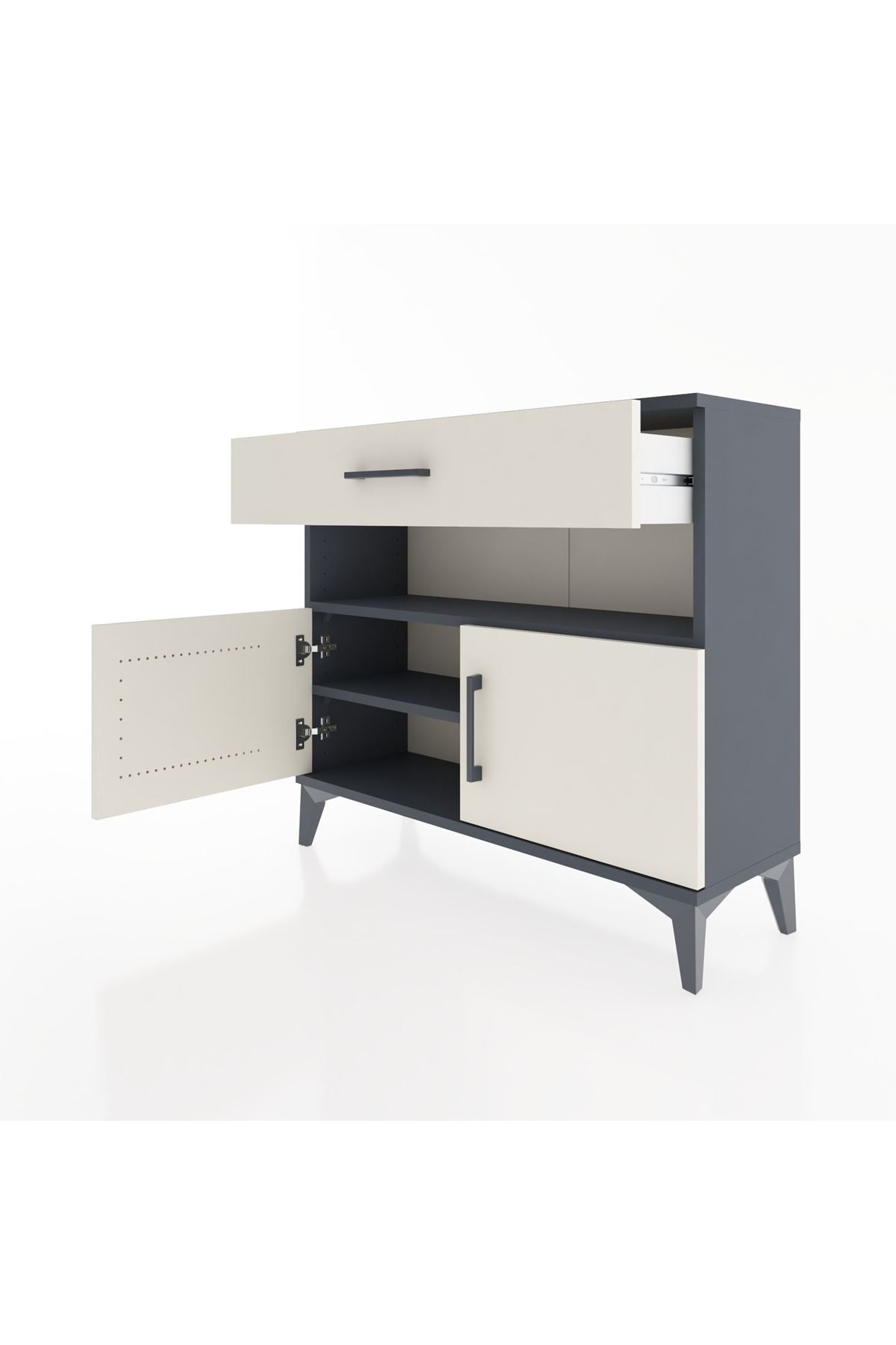 Arges Şifonyer 2 Raflı Tek Çekmeceli 2 Kapaklı 88x30x80 Antrasit-Aytaşı