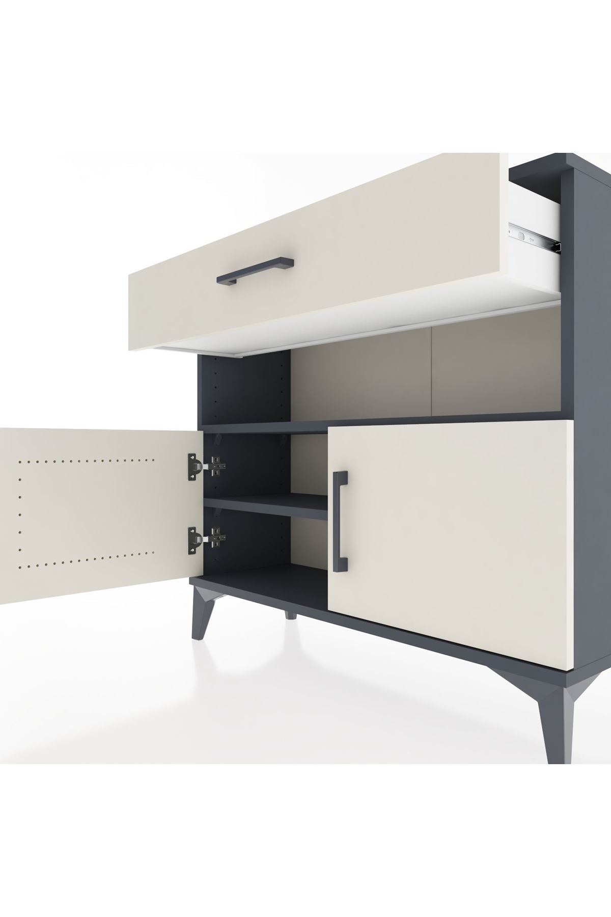 Arges Şifonyer 2 Raflı Tek Çekmeceli 2 Kapaklı 88x30x80 Antrasit-Aytaşı