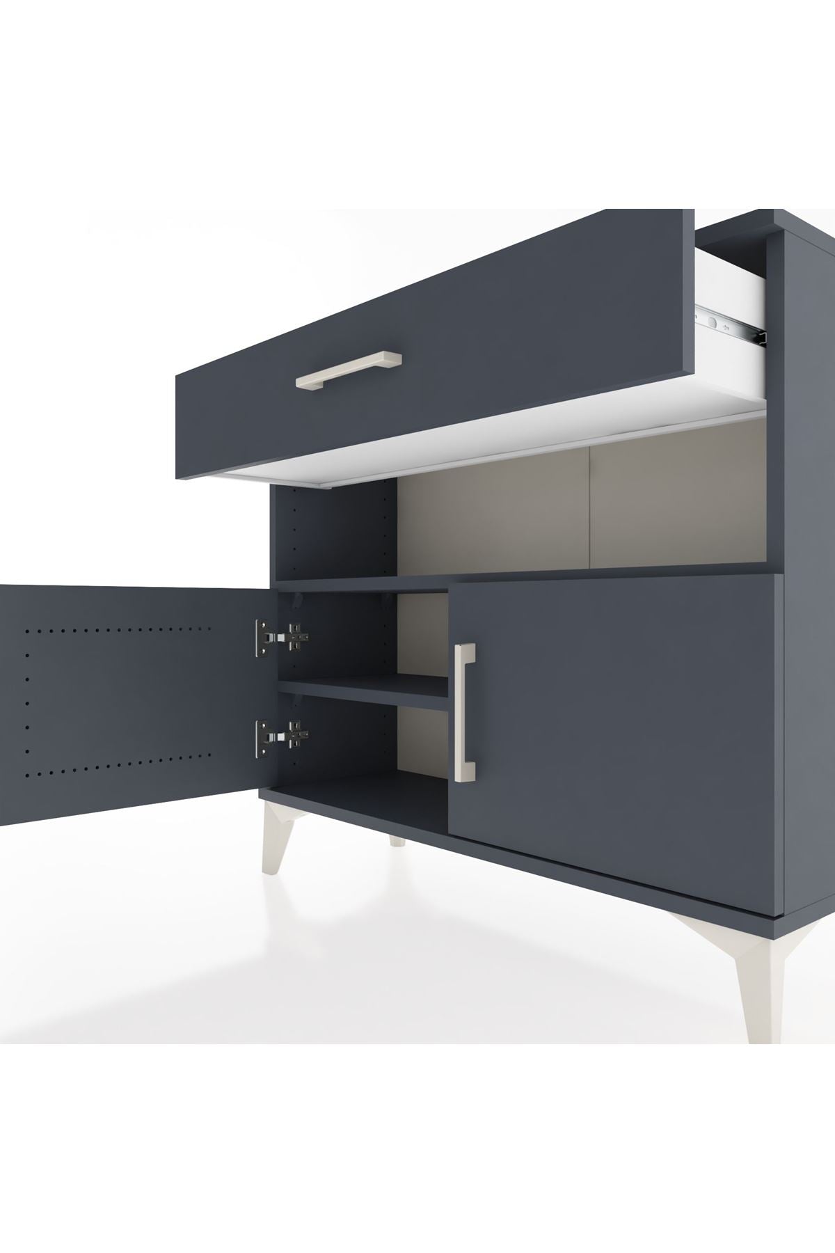 Arges Şifonyer 2 Raflı Tek Çekmeceli 2 Kapaklı 88x30x80 Antrasit-Antrasit