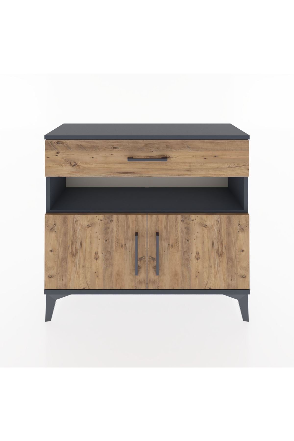 Arges Şifonyer 2 Raflı Tek Çekmeceli 2 Kapaklı 88x30x80 Antrasit-Çam