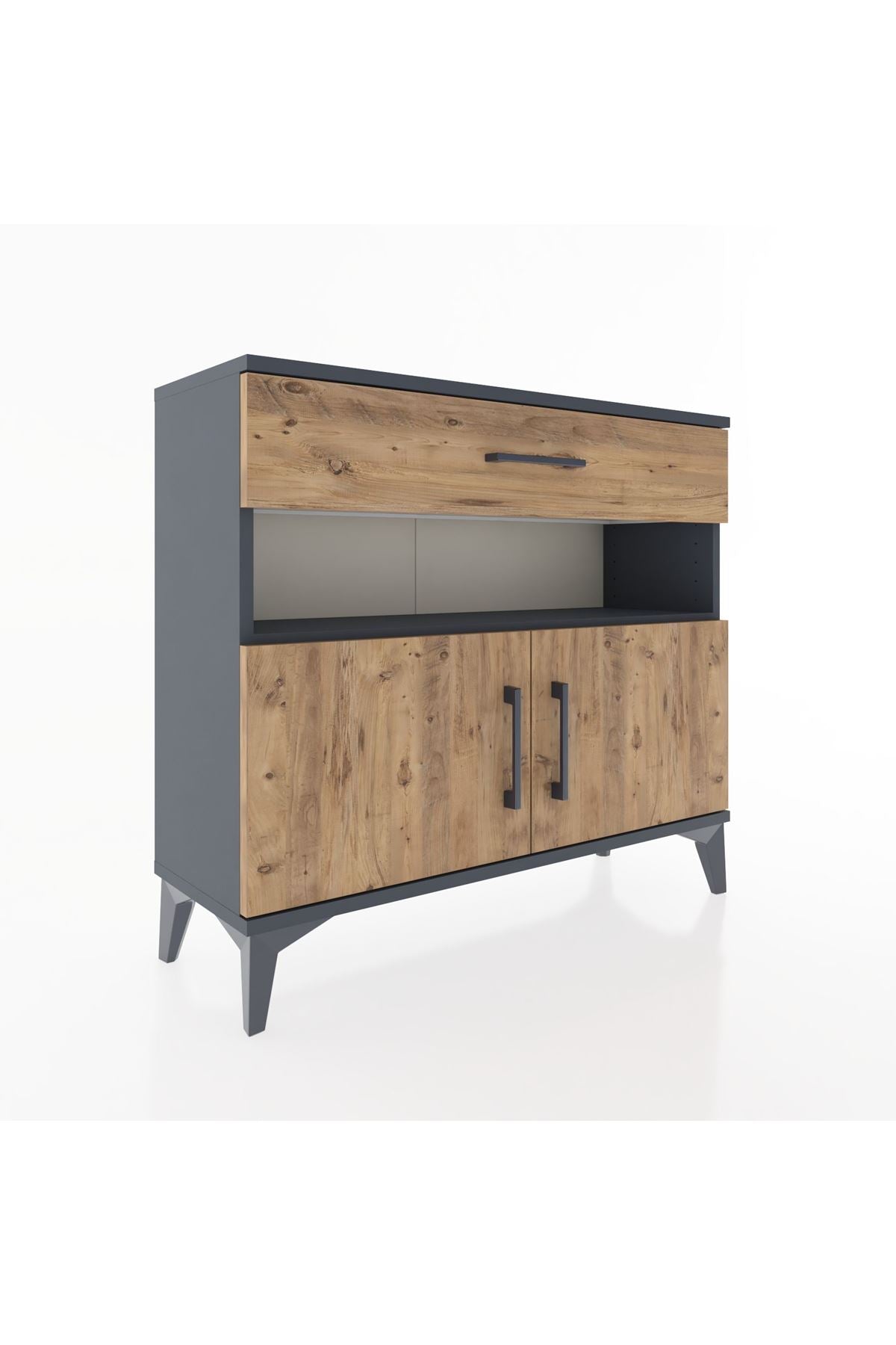 Arges Şifonyer 2 Raflı Tek Çekmeceli 2 Kapaklı 88x30x80 Antrasit-Çam