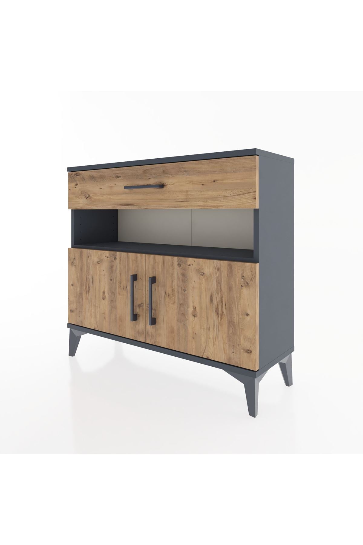 Arges Şifonyer 2 Raflı Tek Çekmeceli 2 Kapaklı 88x30x80 Antrasit-Çam