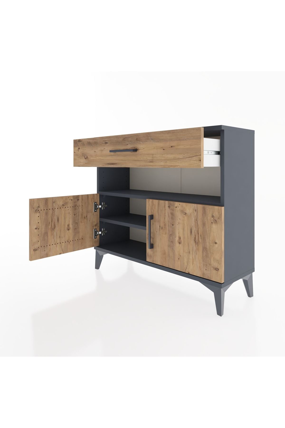 Arges Şifonyer 2 Raflı Tek Çekmeceli 2 Kapaklı 88x30x80 Antrasit-Çam