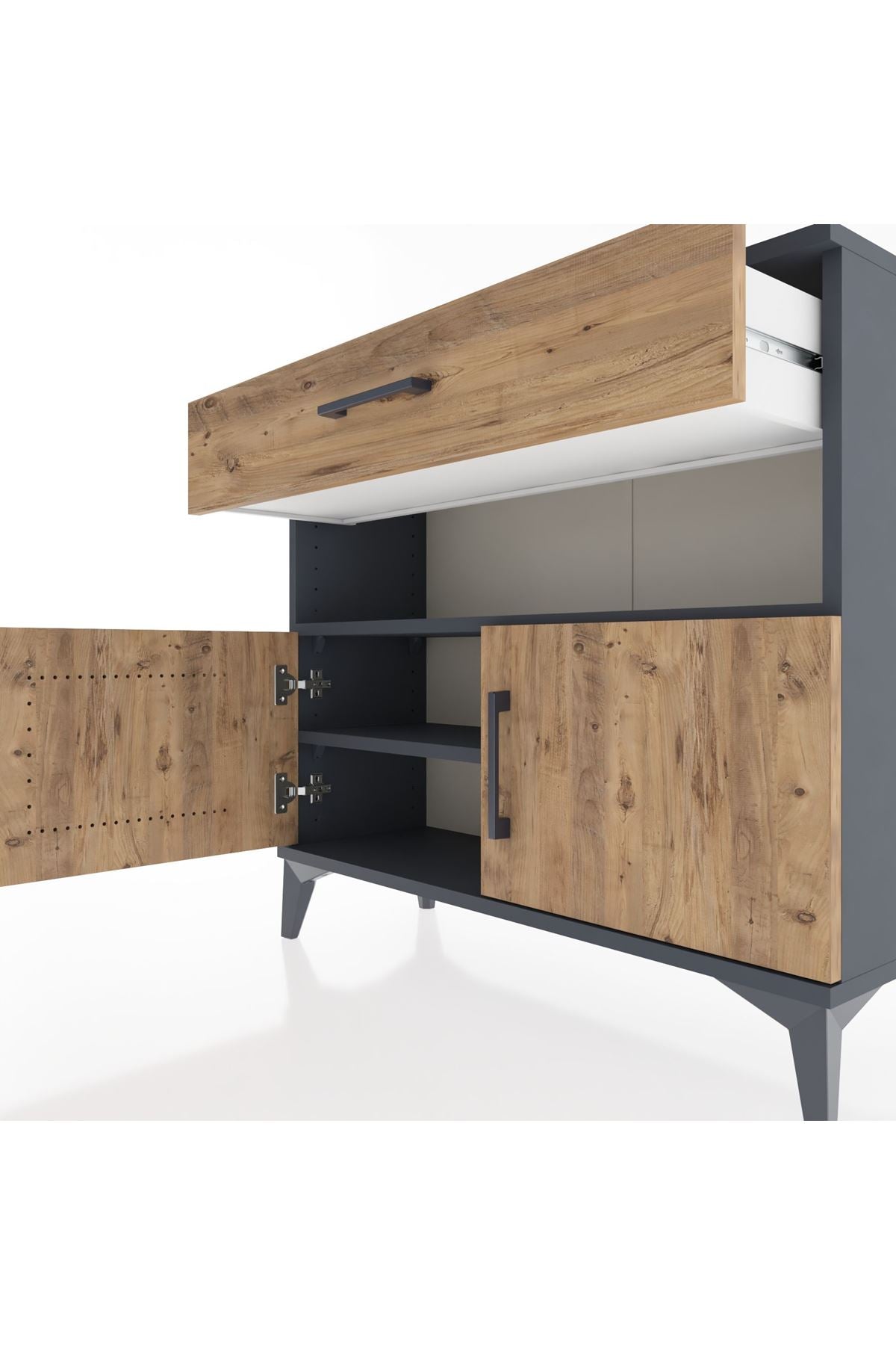 Arges Şifonyer 2 Raflı Tek Çekmeceli 2 Kapaklı 88x30x80 Antrasit-Çam