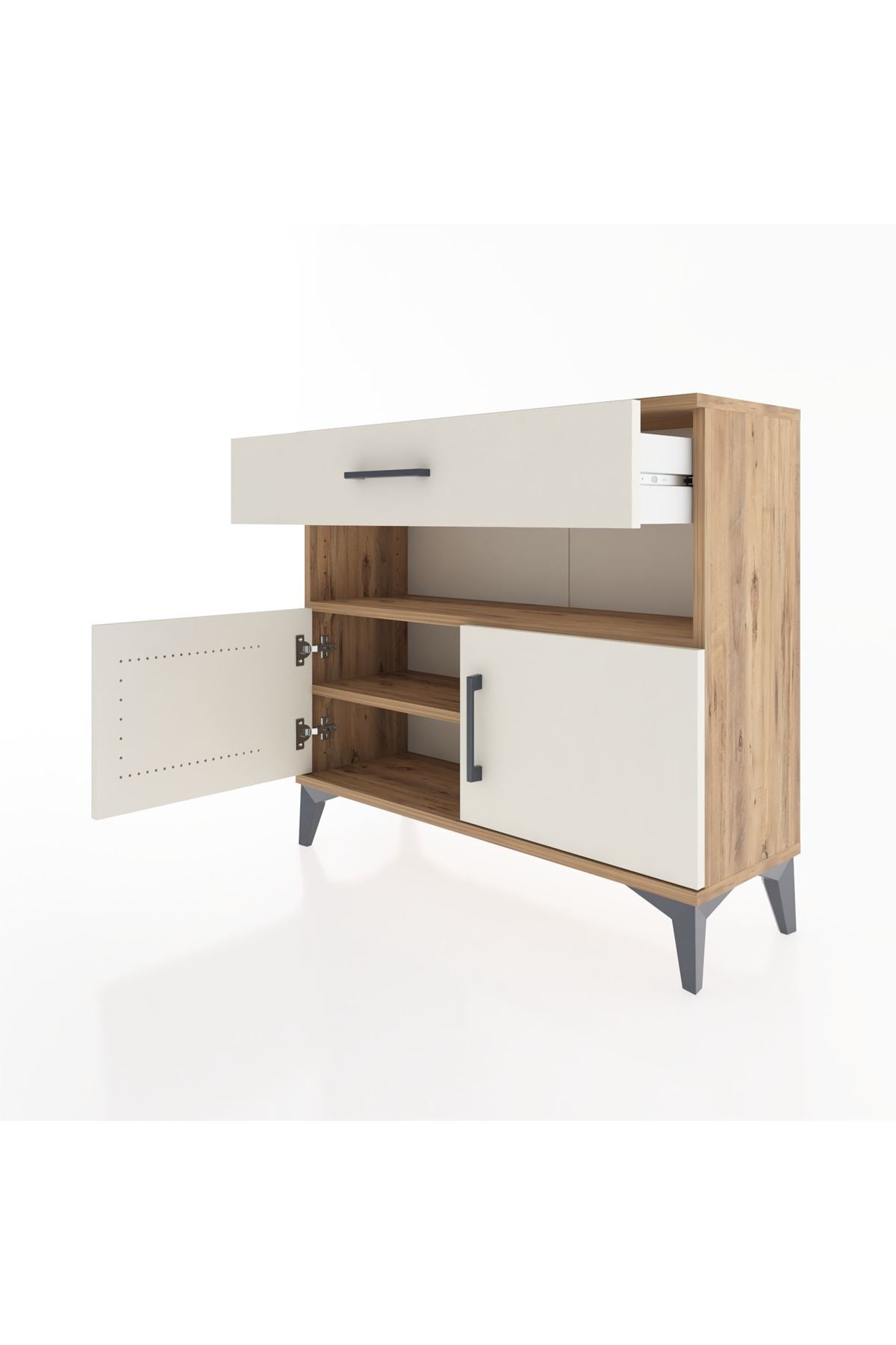Arges Şifonyer 2 Raflı Tek Çekmeceli 2 Kapaklı 88x30x80 Çam-Aytaşı