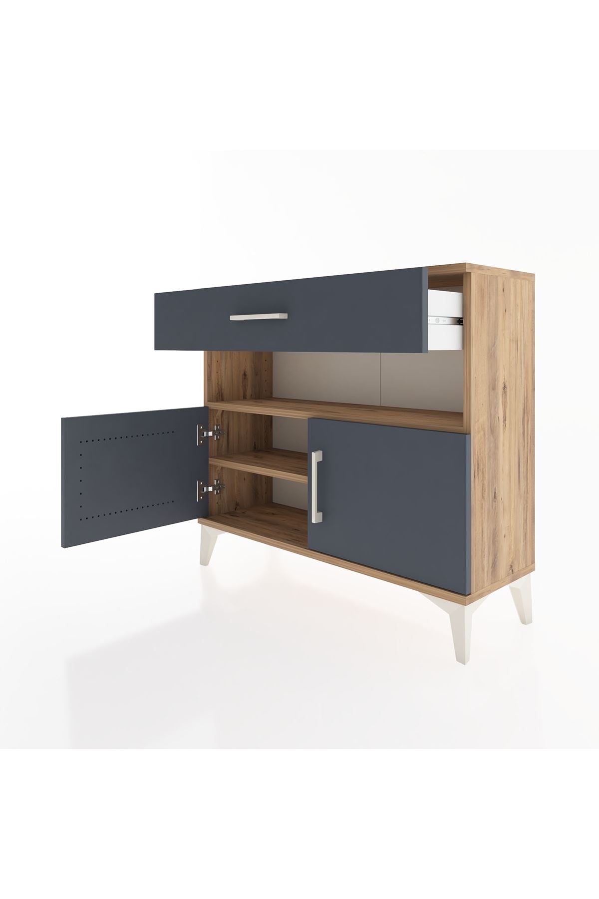 Arges Şifonyer 2 Raflı Tek Çekmeceli 2 Kapaklı 88x30x80 Çam-Antrasit