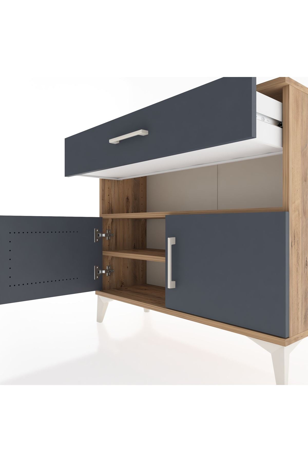 Arges Şifonyer 2 Raflı Tek Çekmeceli 2 Kapaklı 88x30x80 Çam-Antrasit