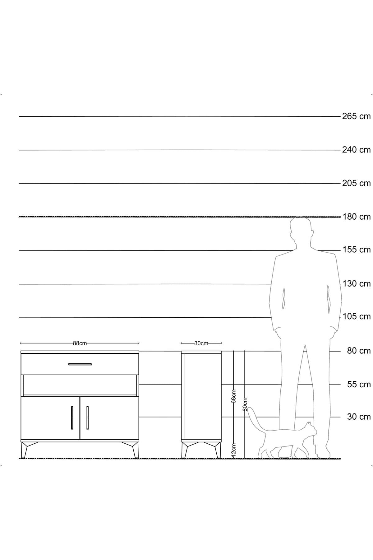 Arges Şifonyer 2 Raflı Tek Çekmeceli 2 Kapaklı 88x30x80 Çam-Antrasit