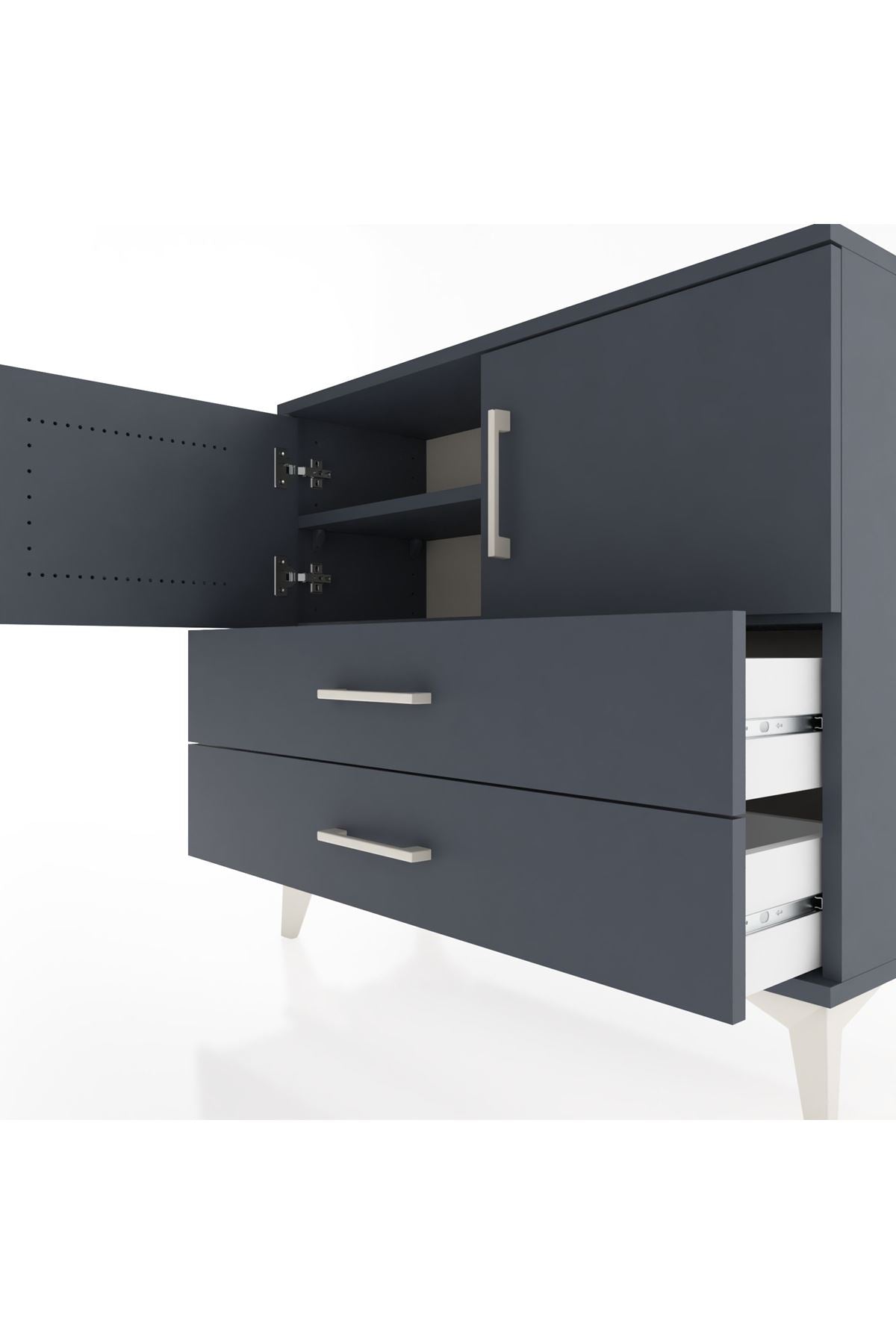 Arges Şifonyer 2 Raflı 2 Çekmeceli 2 Kapaklı 88x30x80 Antrasit-Antrasit