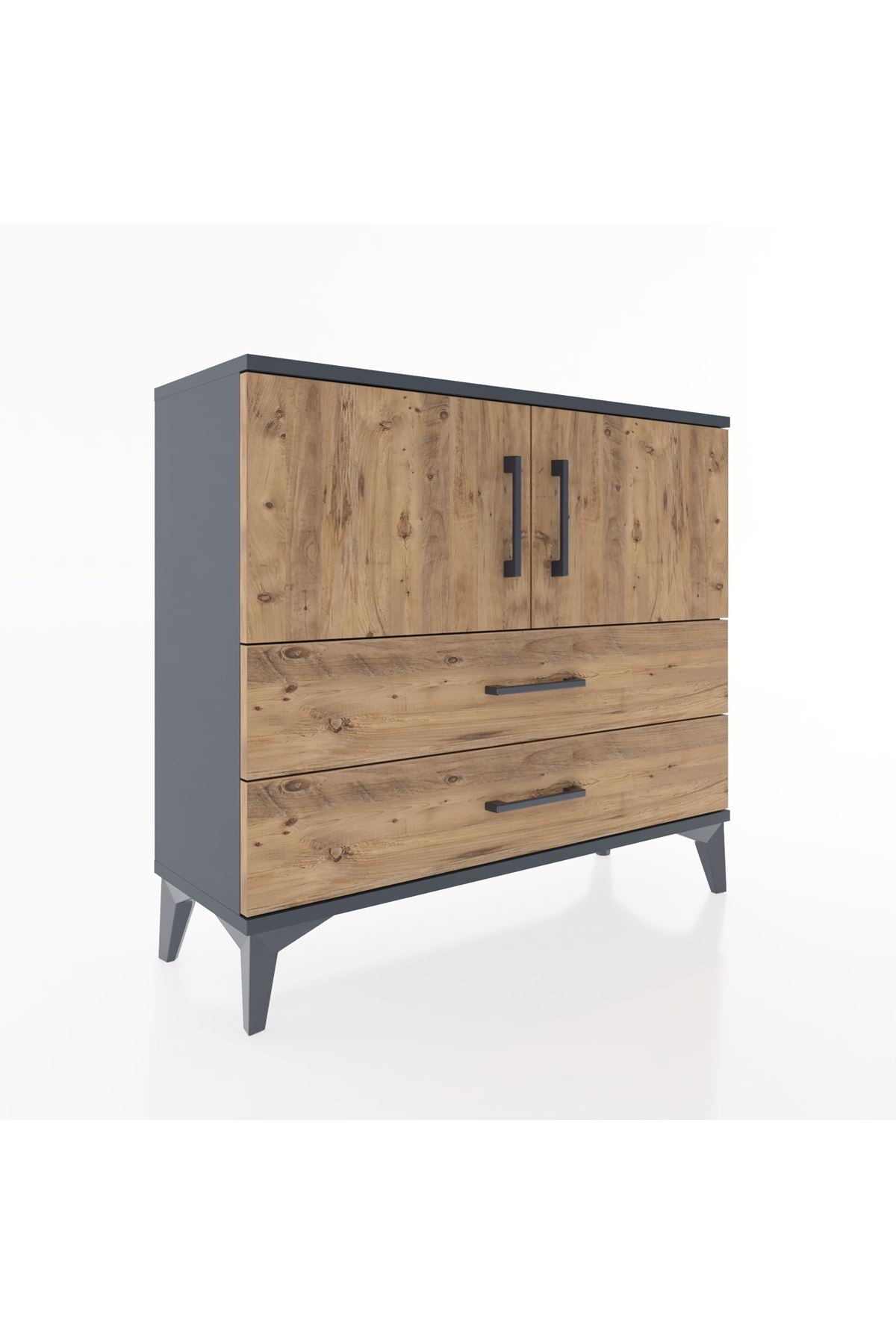 Arges Şifonyer 2 Raflı 2 Çekmeceli 2 Kapaklı 88x30x80 Antrasit-Çam