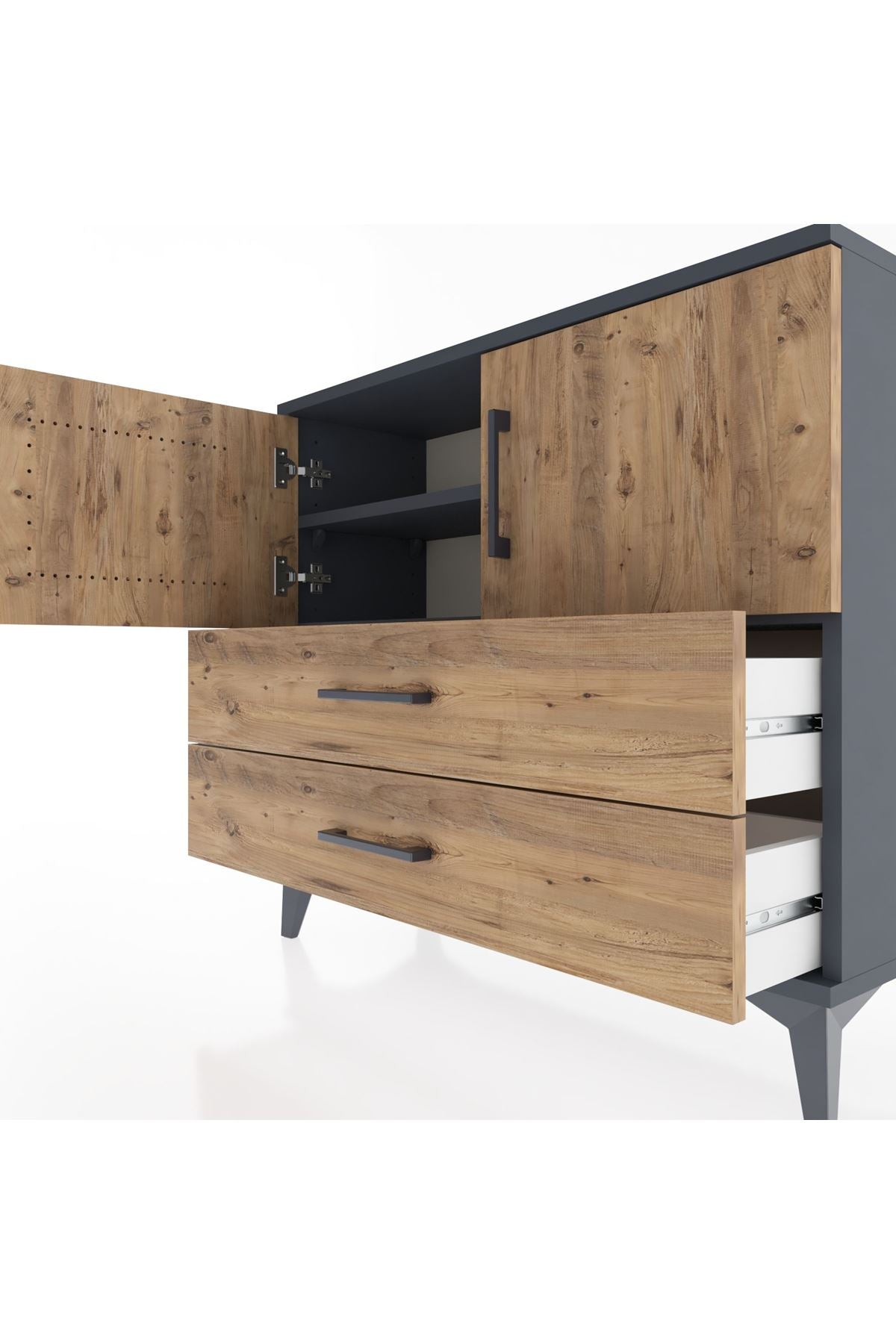 Arges Şifonyer 2 Raflı 2 Çekmeceli 2 Kapaklı 88x30x80 Antrasit-Çam