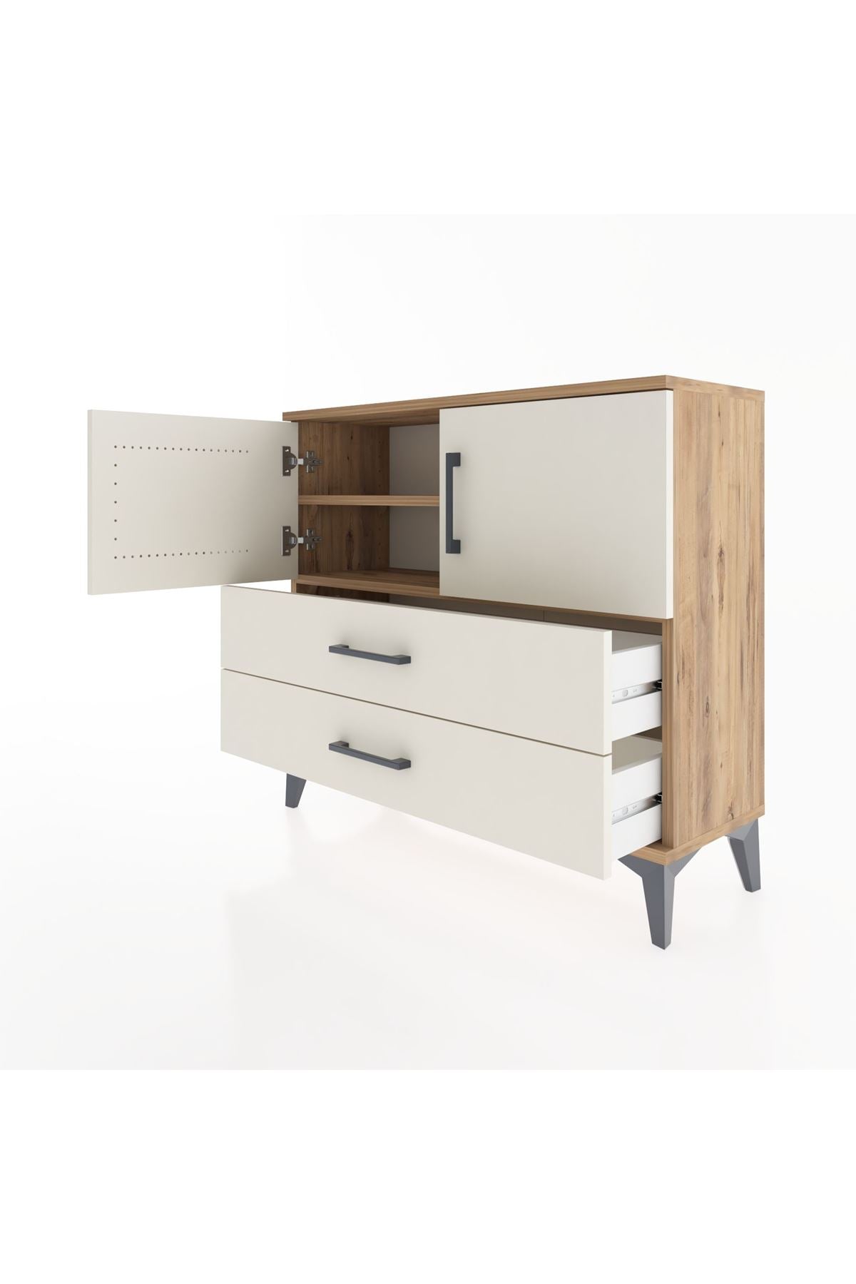 Arges Şifonyer 2 Raflı 2 Çekmeceli 2 Kapaklı 88x30x80 Çam-Aytaşı