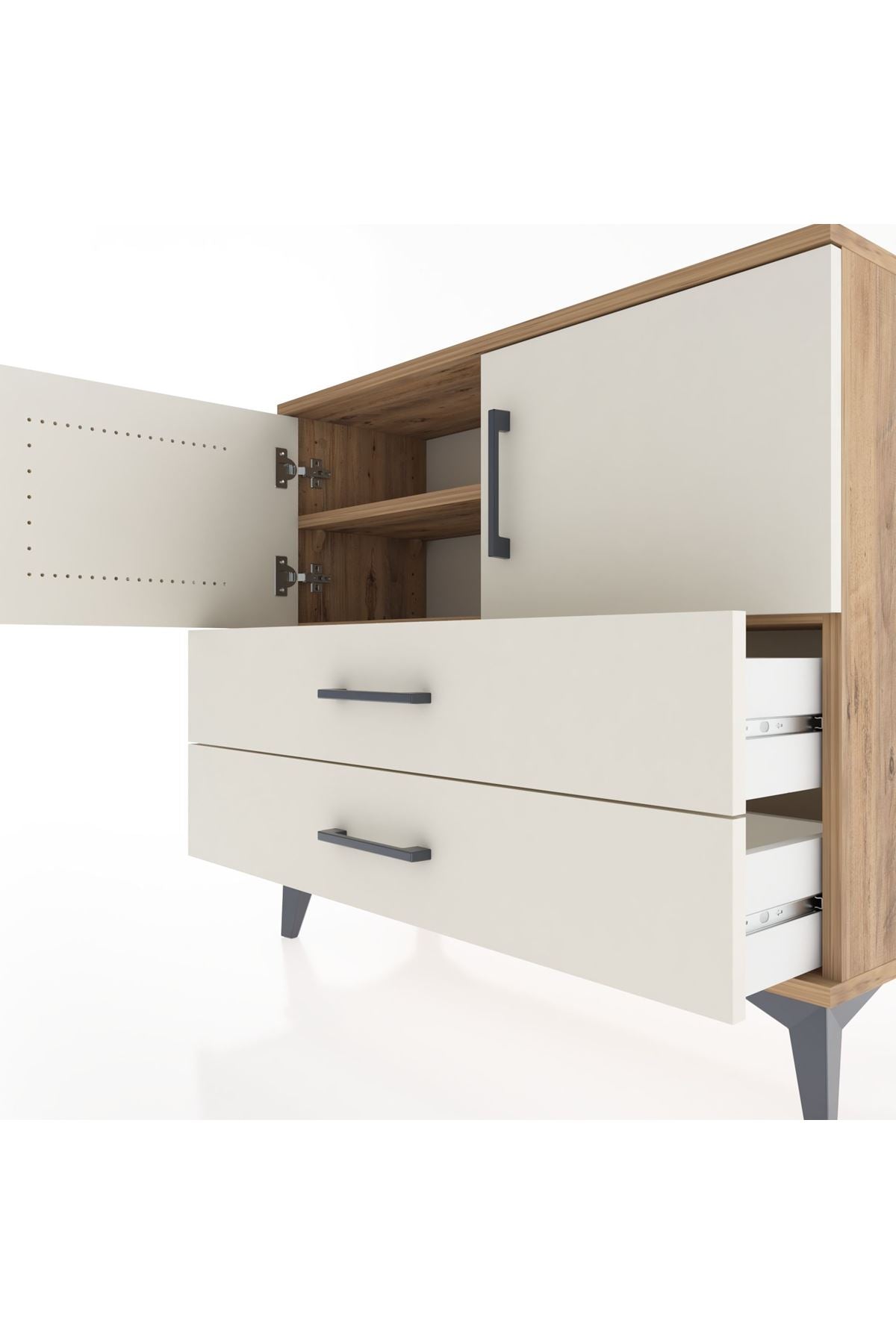 Arges Şifonyer 2 Raflı 2 Çekmeceli 2 Kapaklı 88x30x80 Çam-Aytaşı