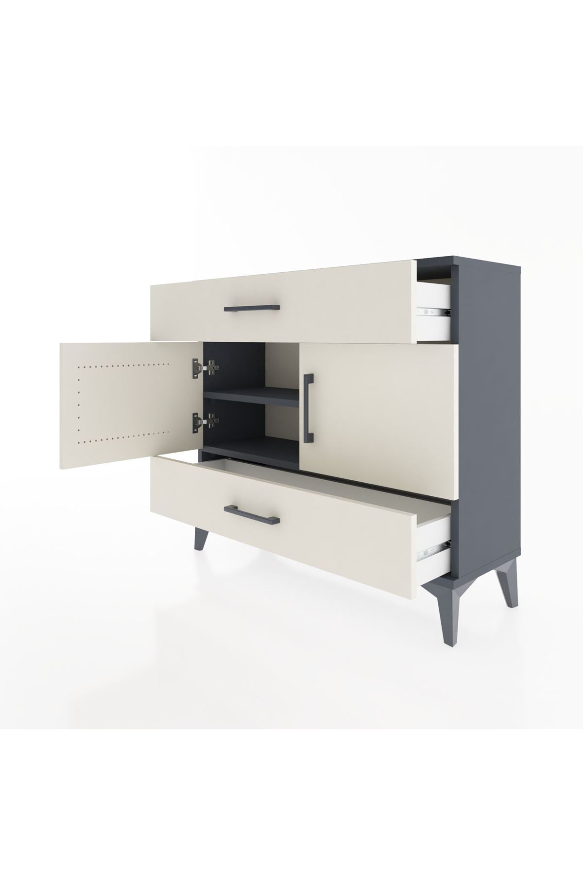 Arges Şifonyer 2 Raflı 2 Çekmeceli 2 Kapaklı 88x30x80 Antrasit-Aytaşı