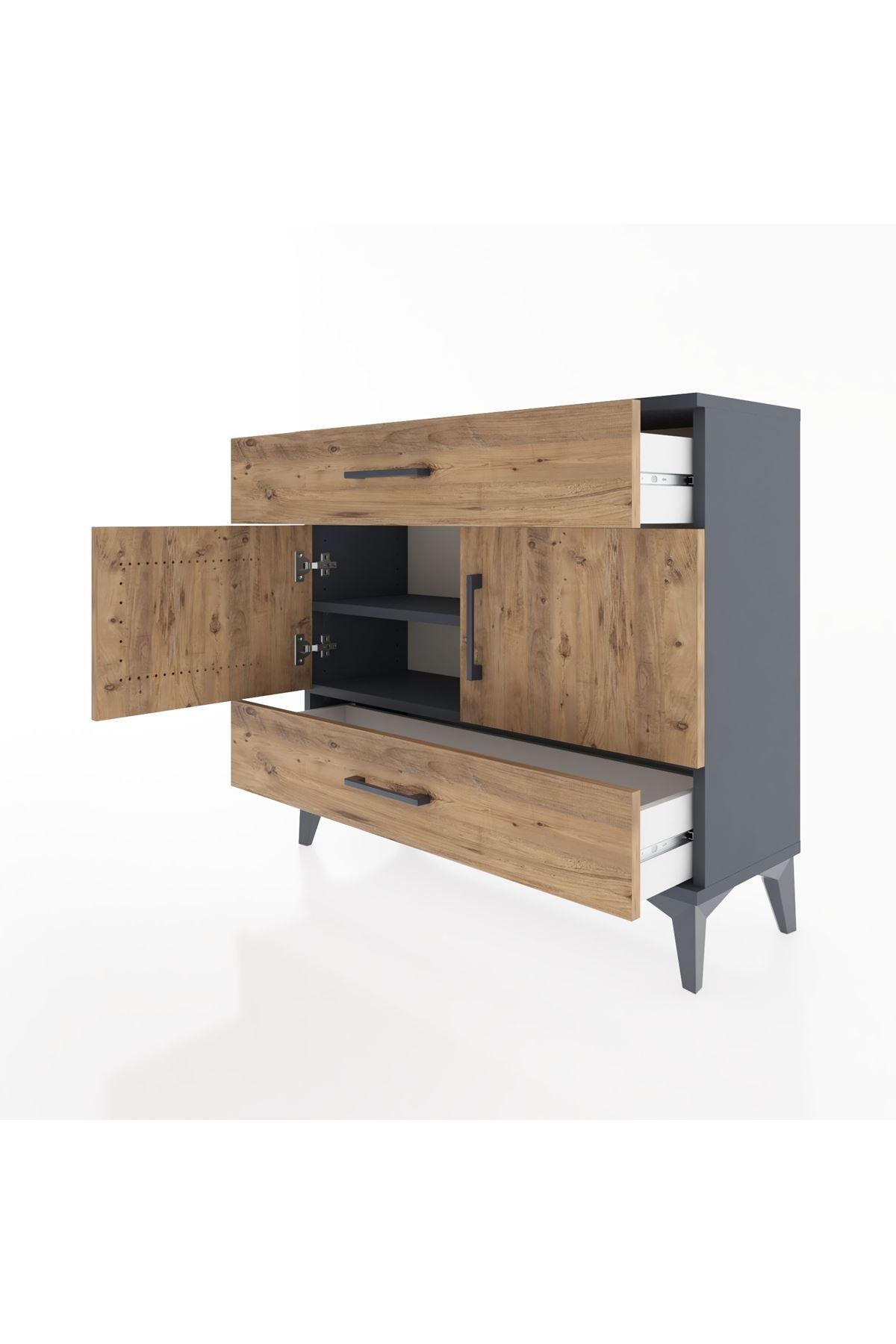 Arges Şifonyer 2 Raflı 2 Çekmeceli 2 Kapaklı 88x30x80 Antrasit-Çam