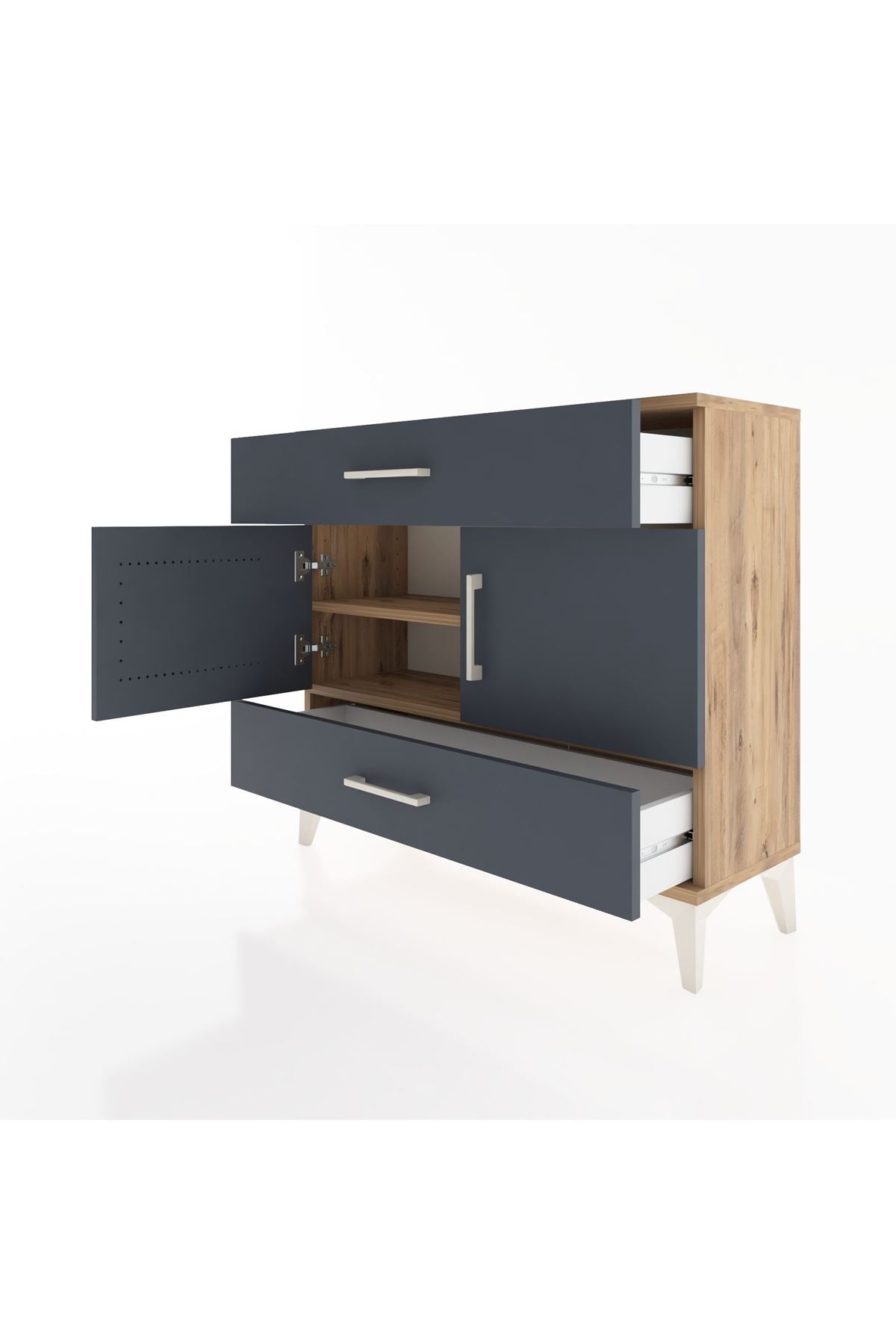 Arges Şifonyer 2 Raflı 2 Çekmeceli 2 Kapaklı 88x30x80 Çam-Antrasit