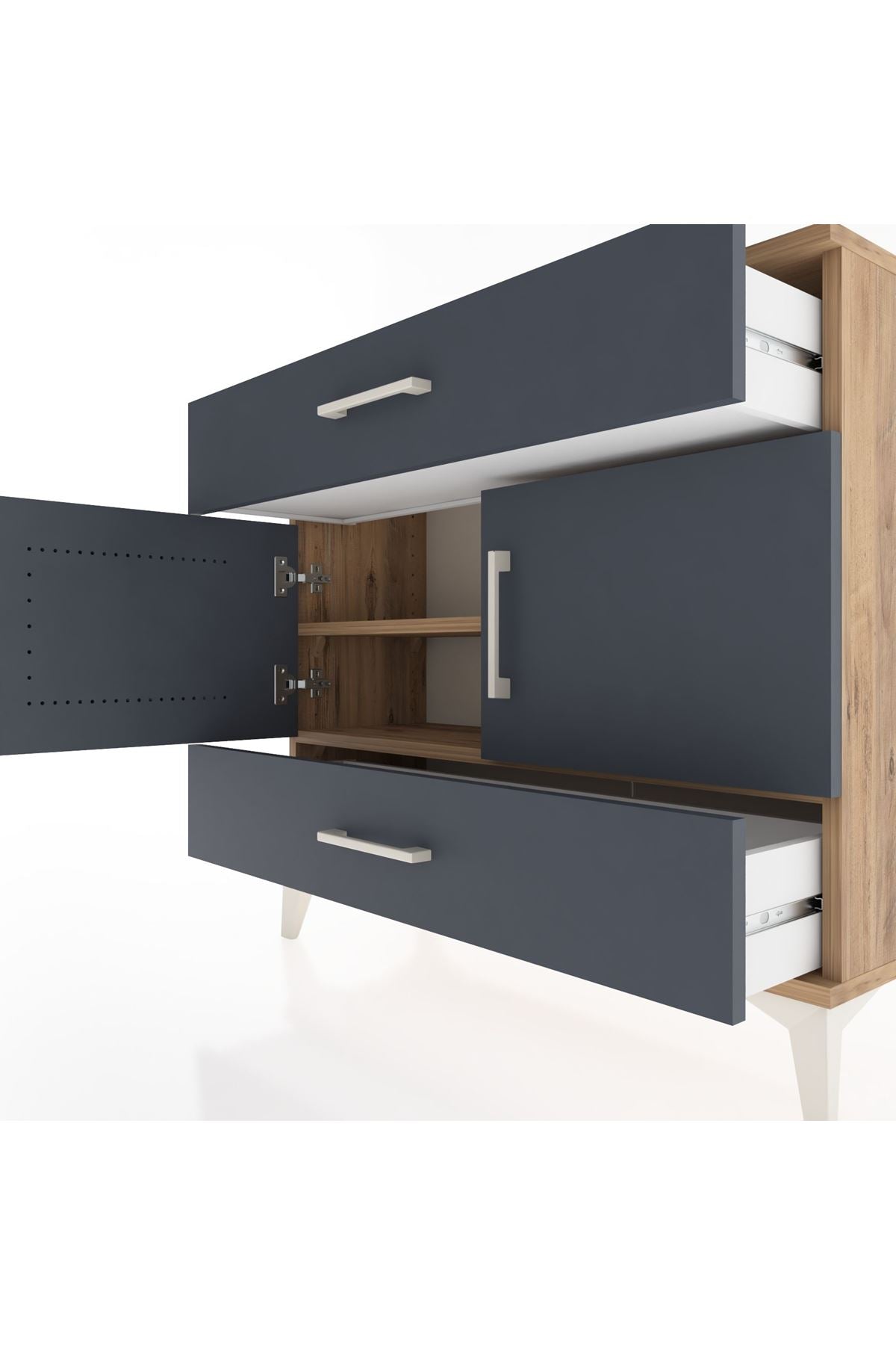 Arges Şifonyer 2 Raflı 2 Çekmeceli 2 Kapaklı 88x30x80 Çam-Antrasit