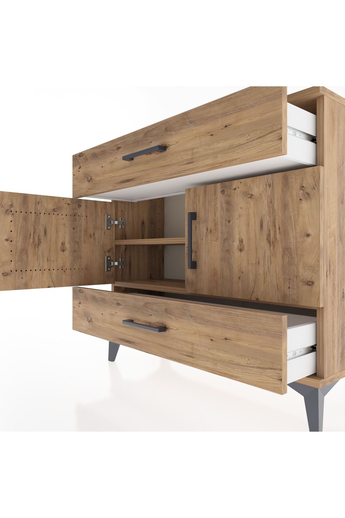 Arges Şifonyer 2 Raflı 2 Çekmeceli 2 Kapaklı 88x30x80 Çam-Çam