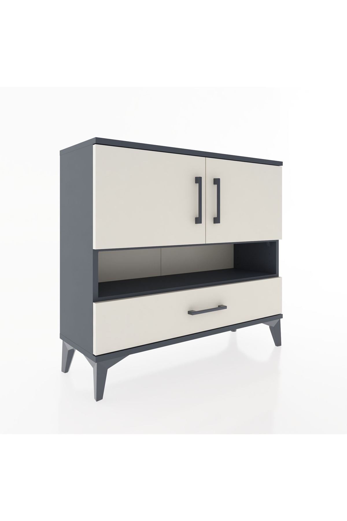 Arges Şifonyer 3 Raflı Tek Çekmeceli 2 Kapaklı 88x30x80 Antrasit-Aytaşı