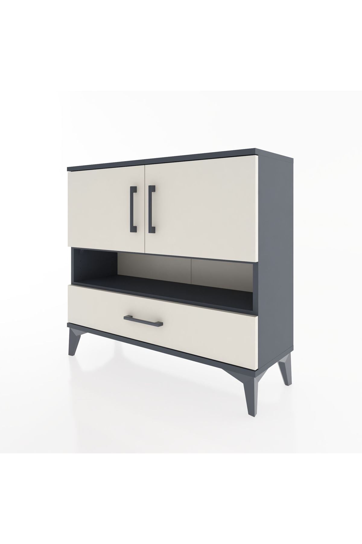 Arges Şifonyer 3 Raflı Tek Çekmeceli 2 Kapaklı 88x30x80 Antrasit-Aytaşı