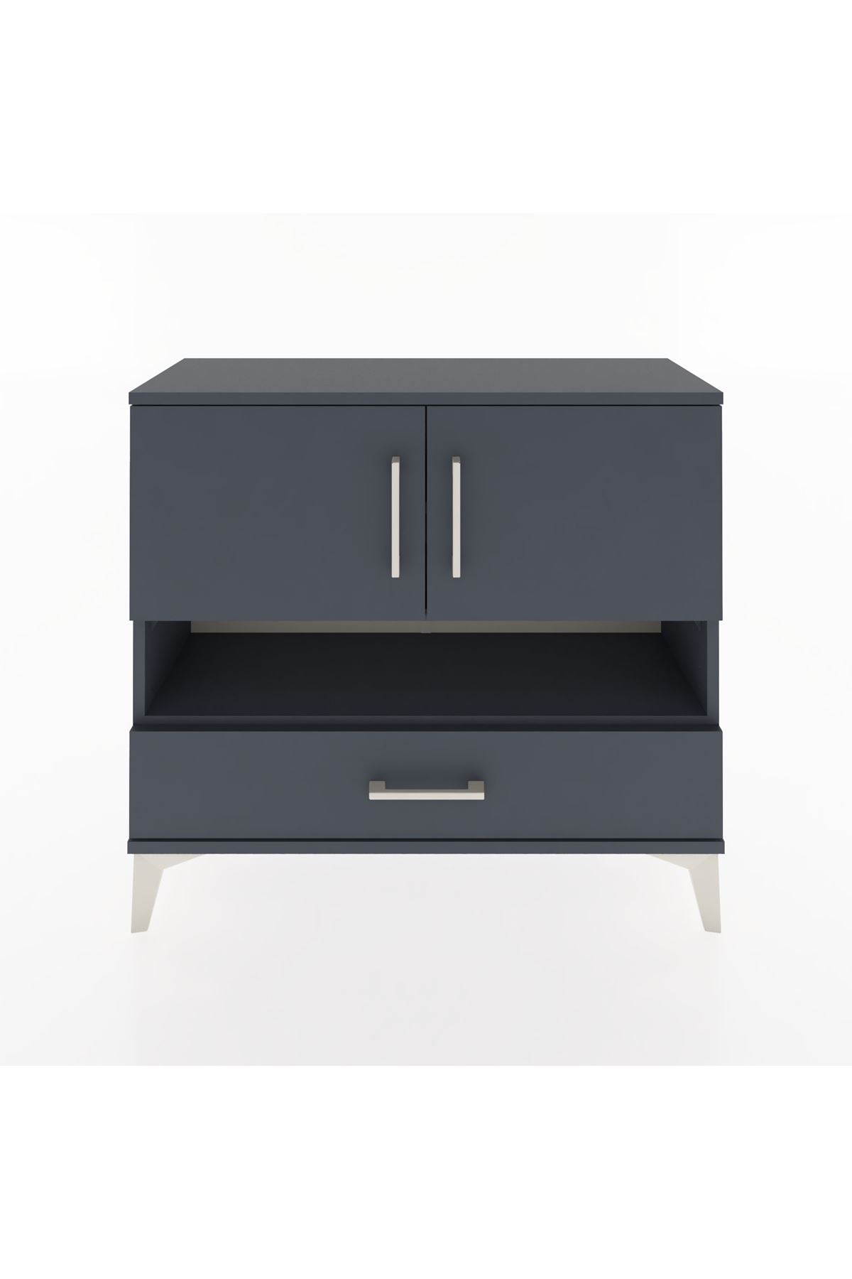 Arges Şifonyer 3 Raflı Tek Çekmeceli 2 Kapaklı 88x30x80 Antrasit-Antrasit