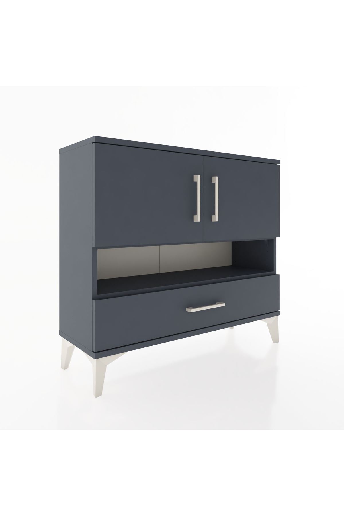 Arges Şifonyer 3 Raflı Tek Çekmeceli 2 Kapaklı 88x30x80 Antrasit-Antrasit