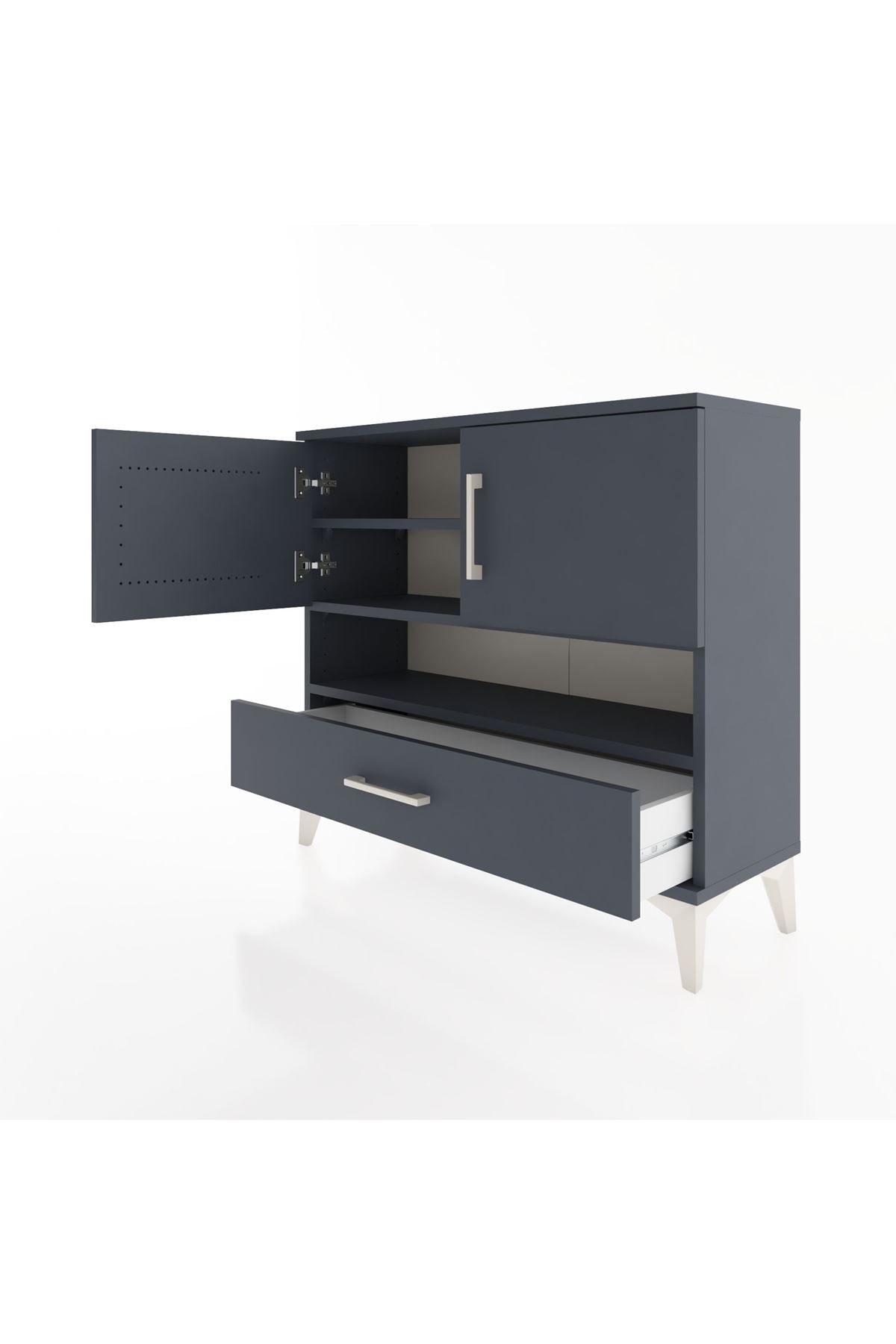 Arges Şifonyer 3 Raflı Tek Çekmeceli 2 Kapaklı 88x30x80 Antrasit-Antrasit