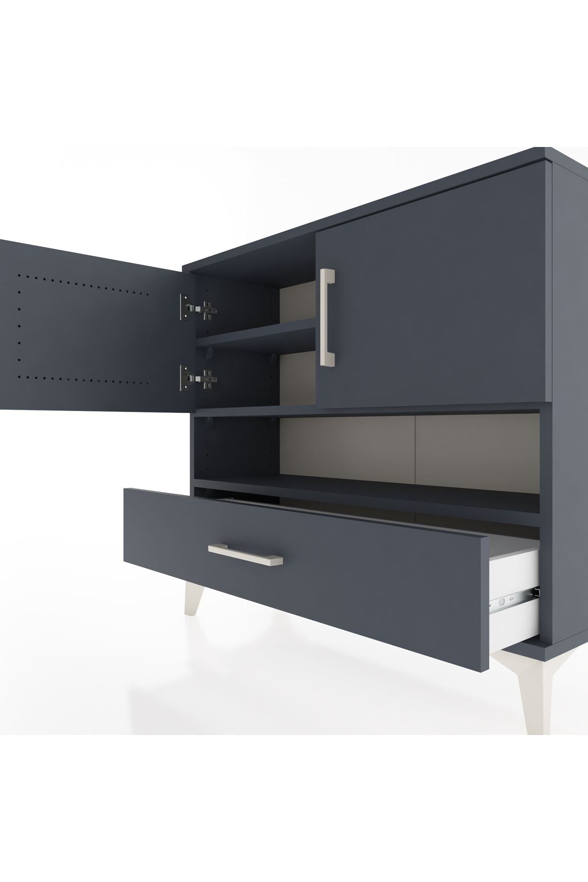 Arges Şifonyer 3 Raflı Tek Çekmeceli 2 Kapaklı 88x30x80 Antrasit-Antrasit