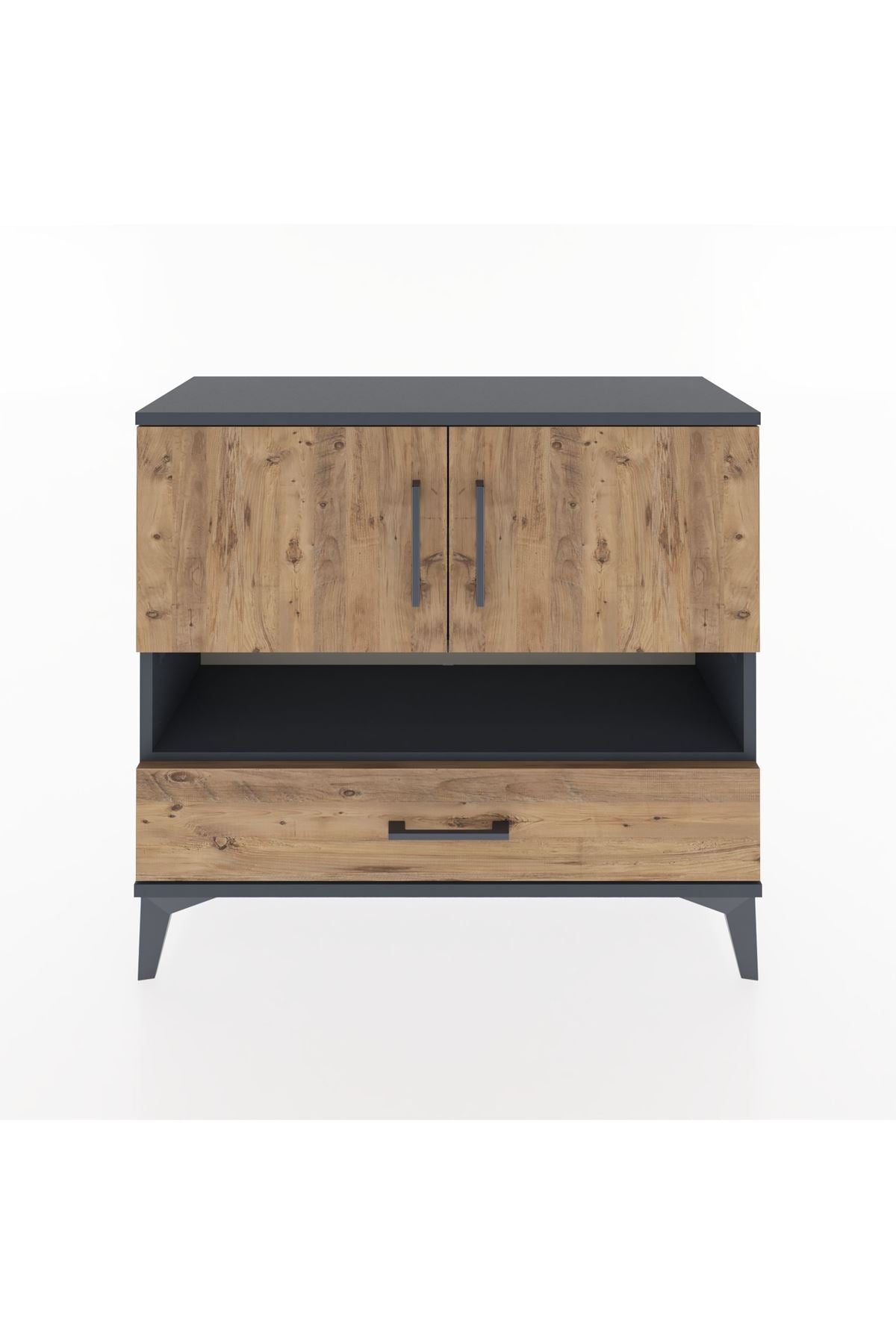 Arges Şifonyer 3 Raflı Tek Çekmeceli 2 Kapaklı 88x30x80 Antrasit-Çam