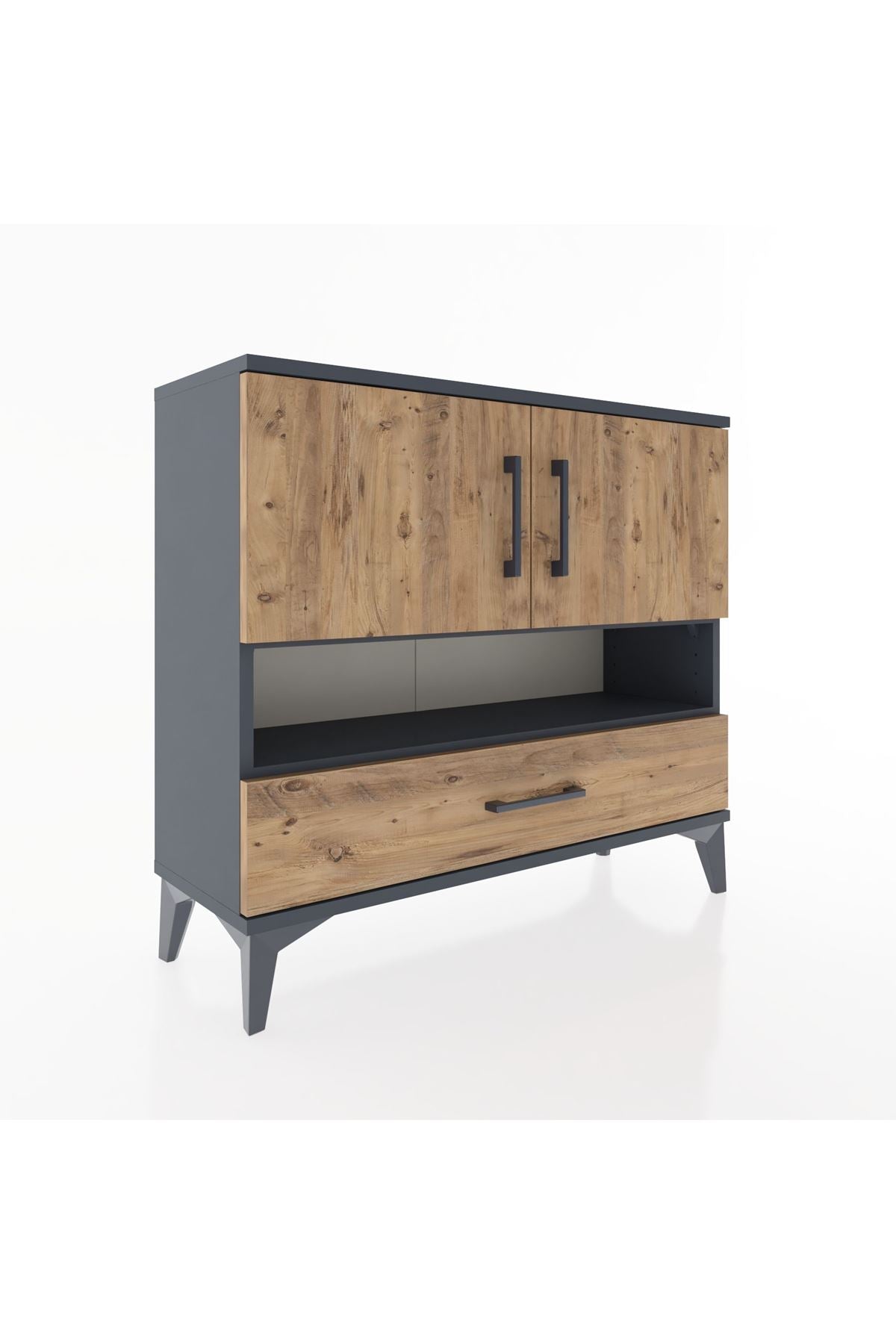 Arges Şifonyer 3 Raflı Tek Çekmeceli 2 Kapaklı 88x30x80 Antrasit-Çam