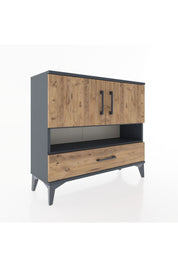 Arges Şifonyer 3 Raflı Tek Çekmeceli 2 Kapaklı 88x30x80 Antrasit-Çam