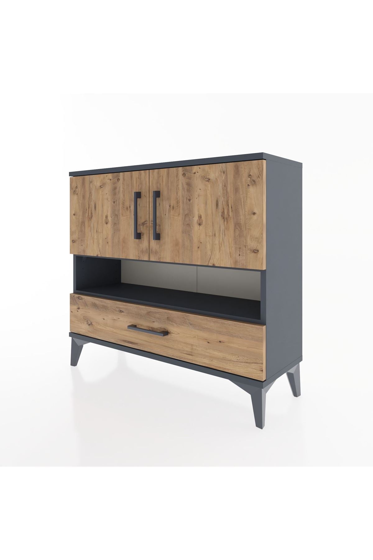 Arges Şifonyer 3 Raflı Tek Çekmeceli 2 Kapaklı 88x30x80 Antrasit-Çam