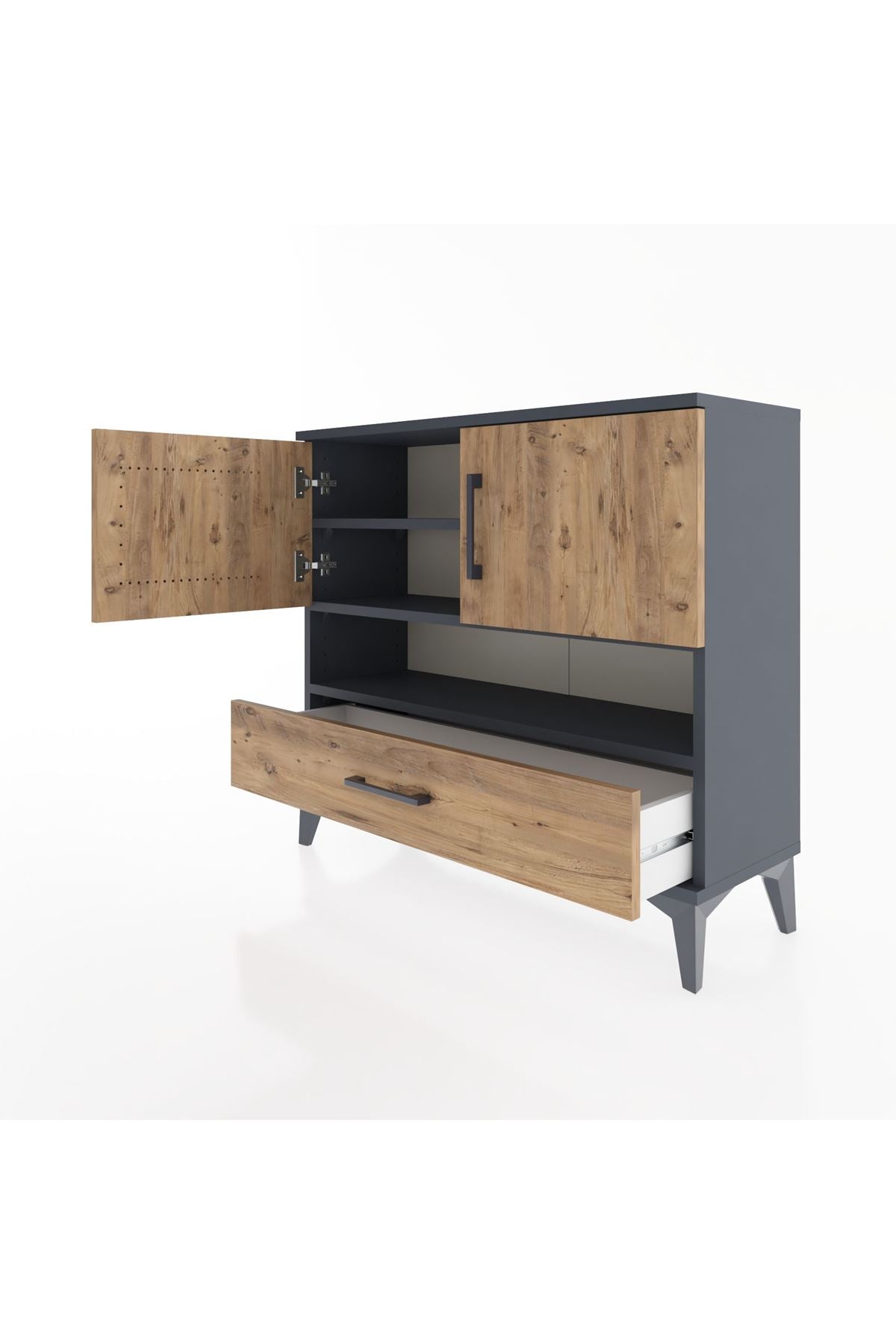 Arges Şifonyer 3 Raflı Tek Çekmeceli 2 Kapaklı 88x30x80 Antrasit-Çam