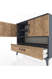 Arges Şifonyer 3 Raflı Tek Çekmeceli 2 Kapaklı 88x30x80 Antrasit-Çam