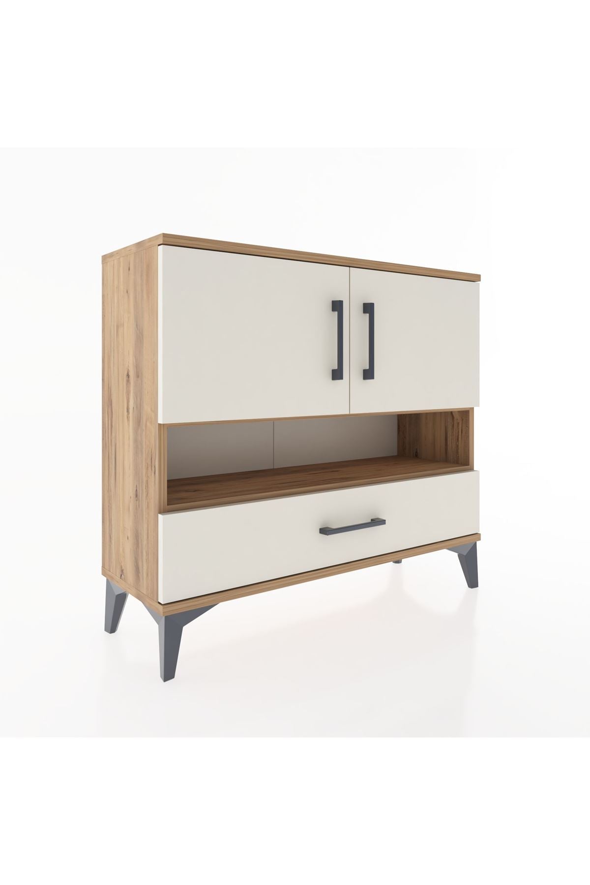 Arges Şifonyer 3 Raflı Tek Çekmeceli 2 Kapaklı 88x30x80 Çam-Aytaşı