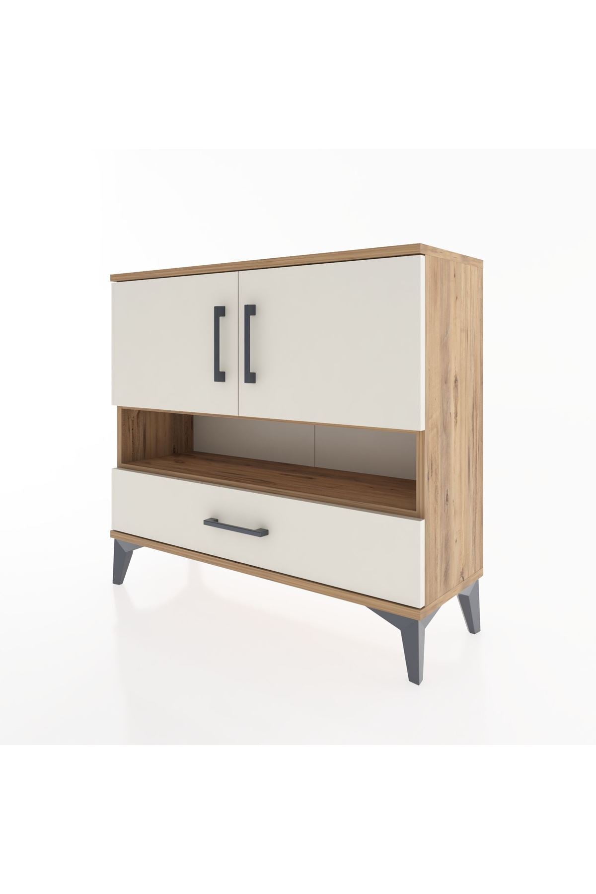 Arges Şifonyer 3 Raflı Tek Çekmeceli 2 Kapaklı 88x30x80 Çam-Aytaşı