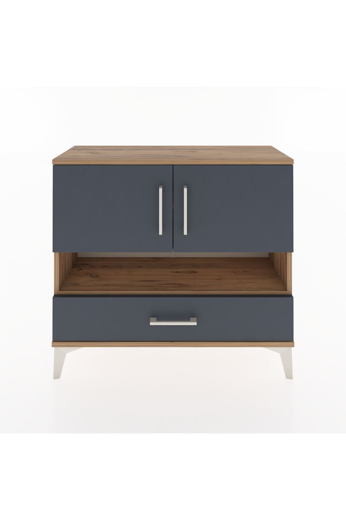 Arges Şifonyer 3 Raflı Tek Çekmeceli 2 Kapaklı 88x30x80 Çam-Antrasit