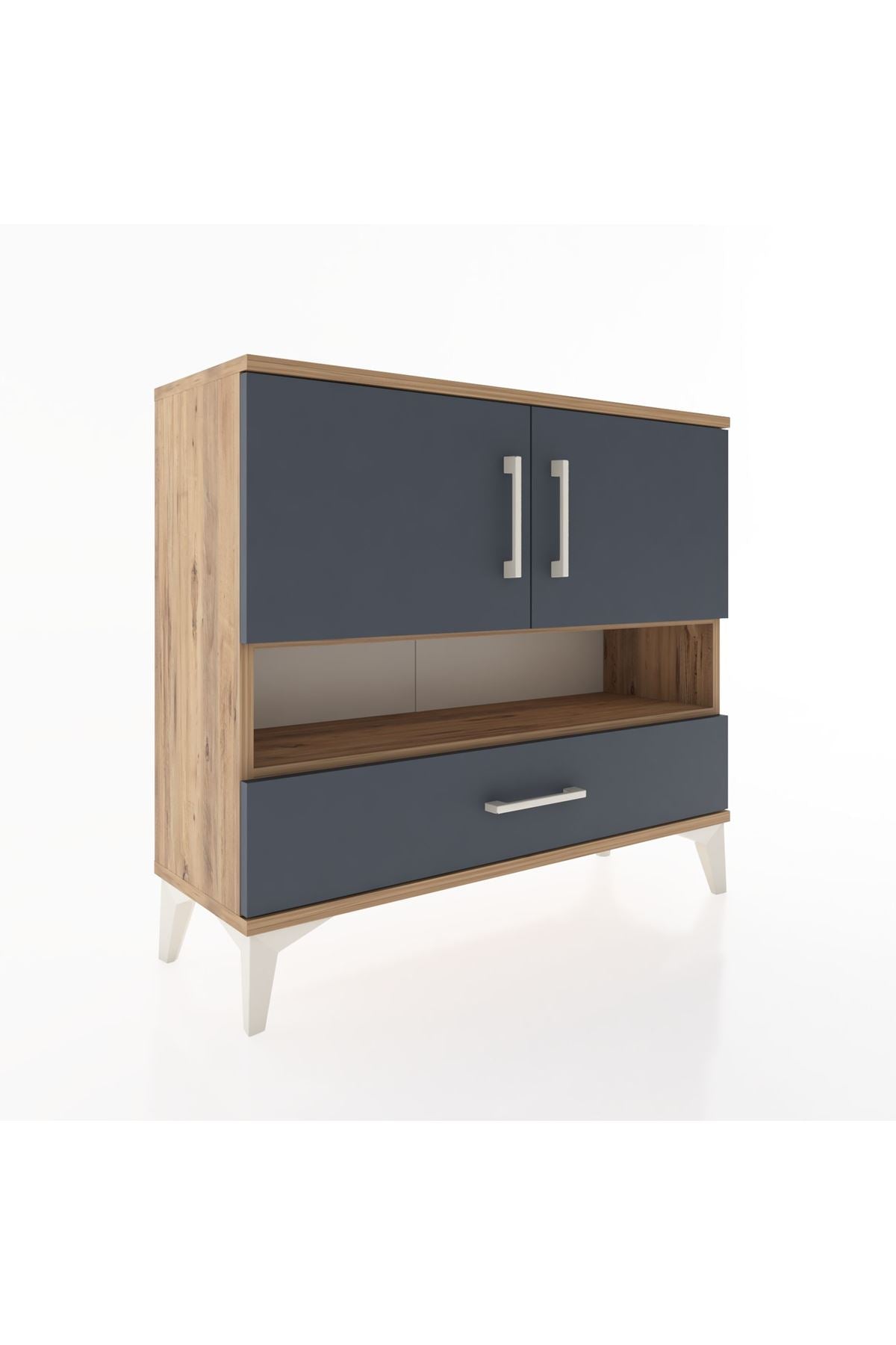 Arges Şifonyer 3 Raflı Tek Çekmeceli 2 Kapaklı 88x30x80 Çam-Antrasit