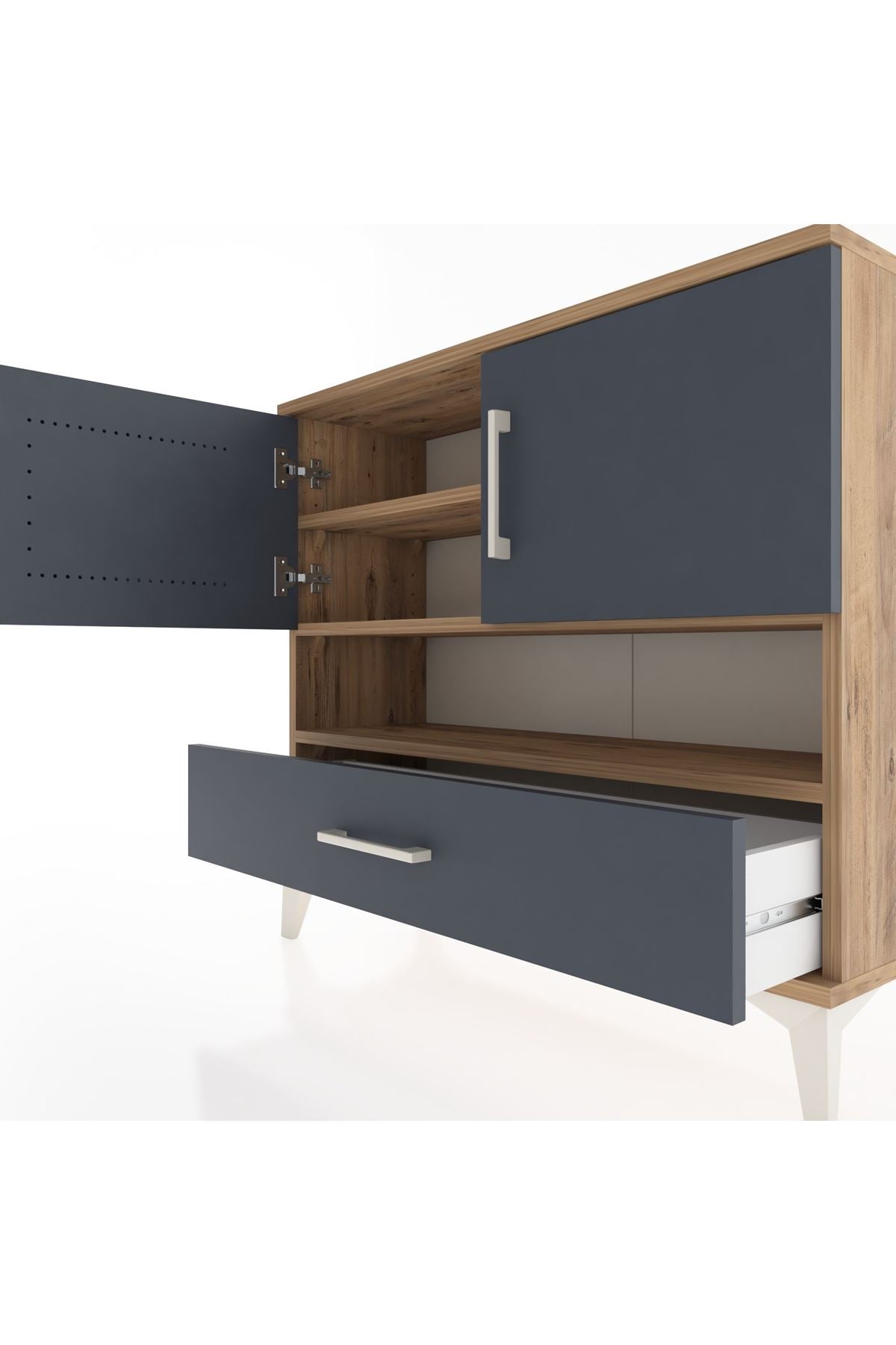 Arges Şifonyer 3 Raflı Tek Çekmeceli 2 Kapaklı 88x30x80 Çam-Antrasit