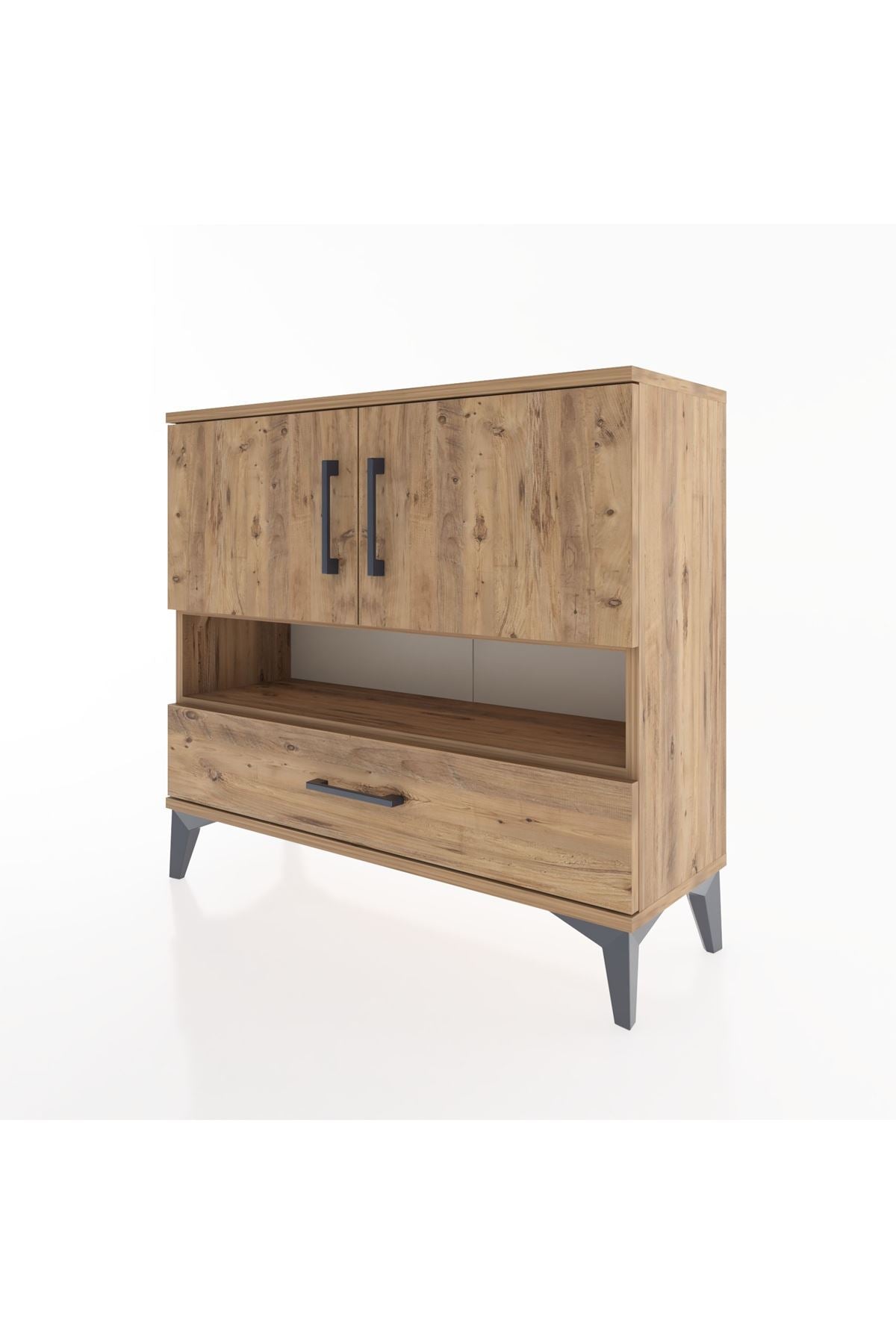 Arges Şifonyer 3 Raflı Tek Çekmeceli 2 Kapaklı 88x30x80 Çam-Çam