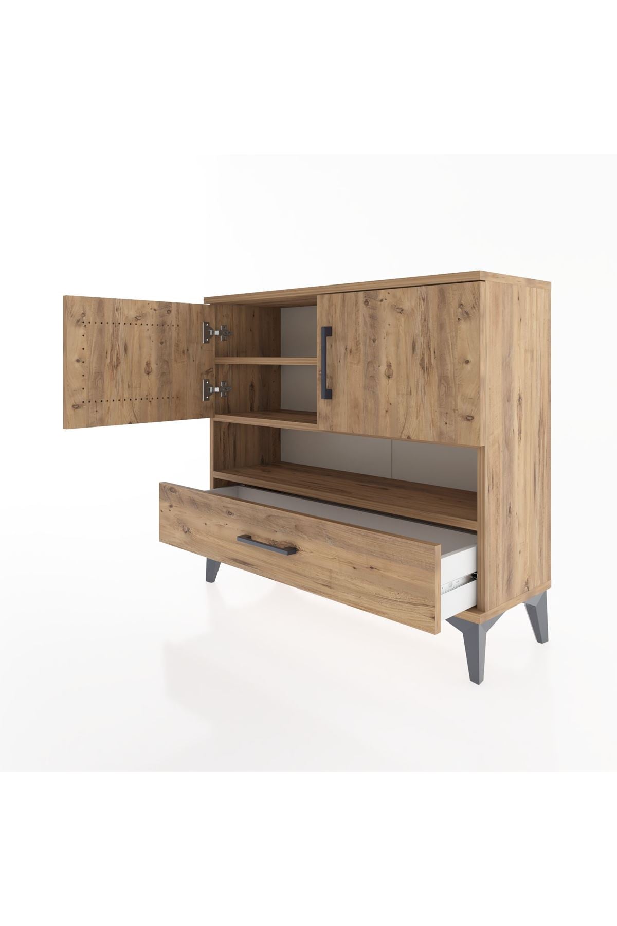 Arges Şifonyer 3 Raflı Tek Çekmeceli 2 Kapaklı 88x30x80 Çam-Çam