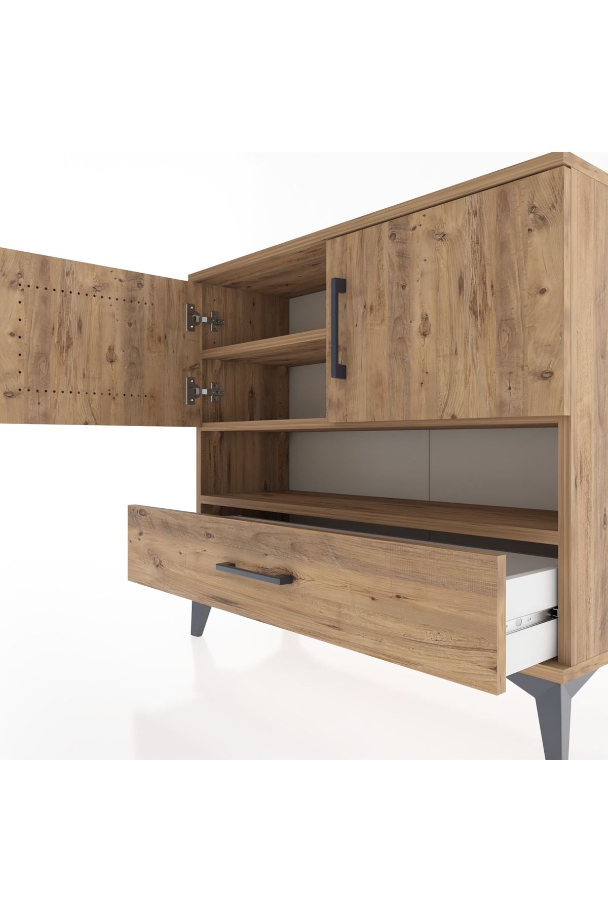 Arges Şifonyer 3 Raflı Tek Çekmeceli 2 Kapaklı 88x30x80 Çam-Çam