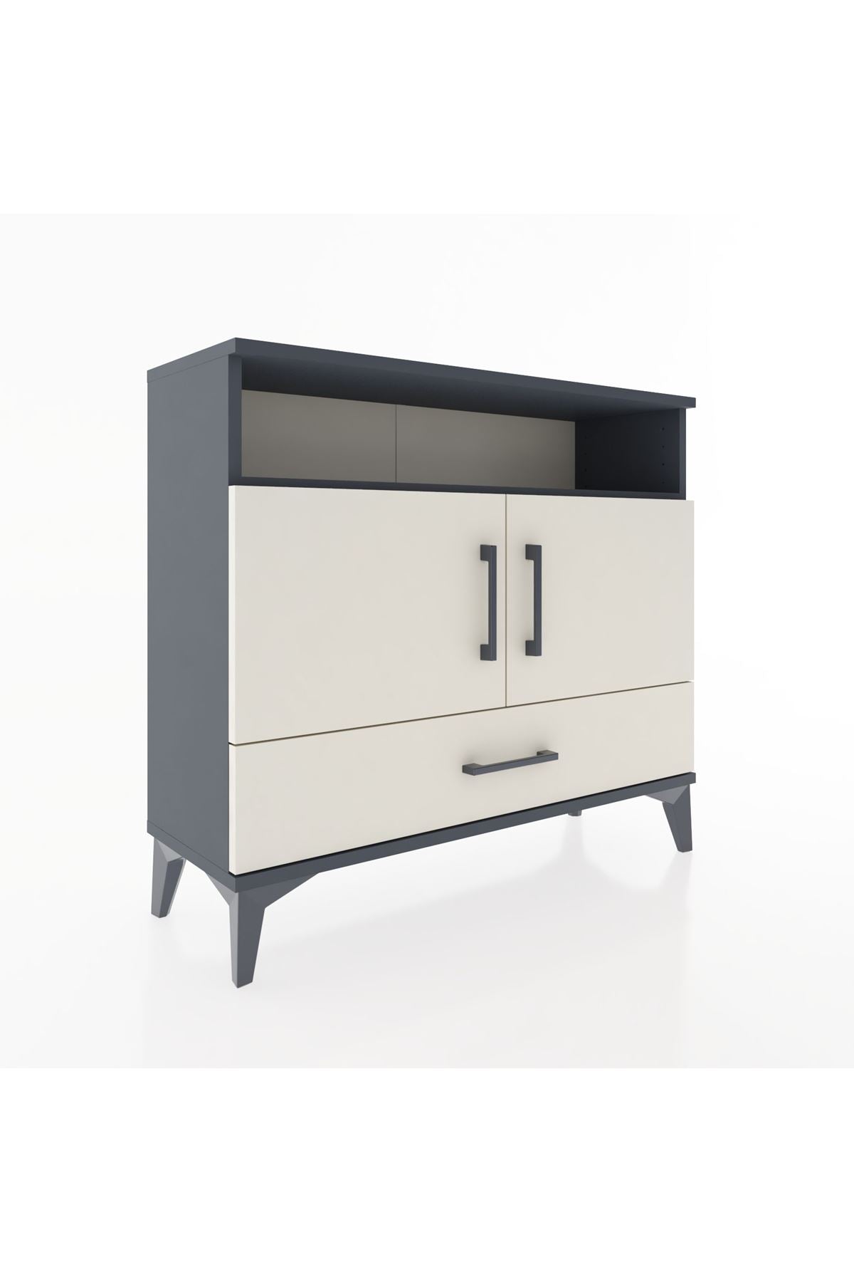 Arges Şifonyer 3 Raflı Tek Çekmeceli 2 Kapaklı 88x30x80 Antrasit-Aytaşı