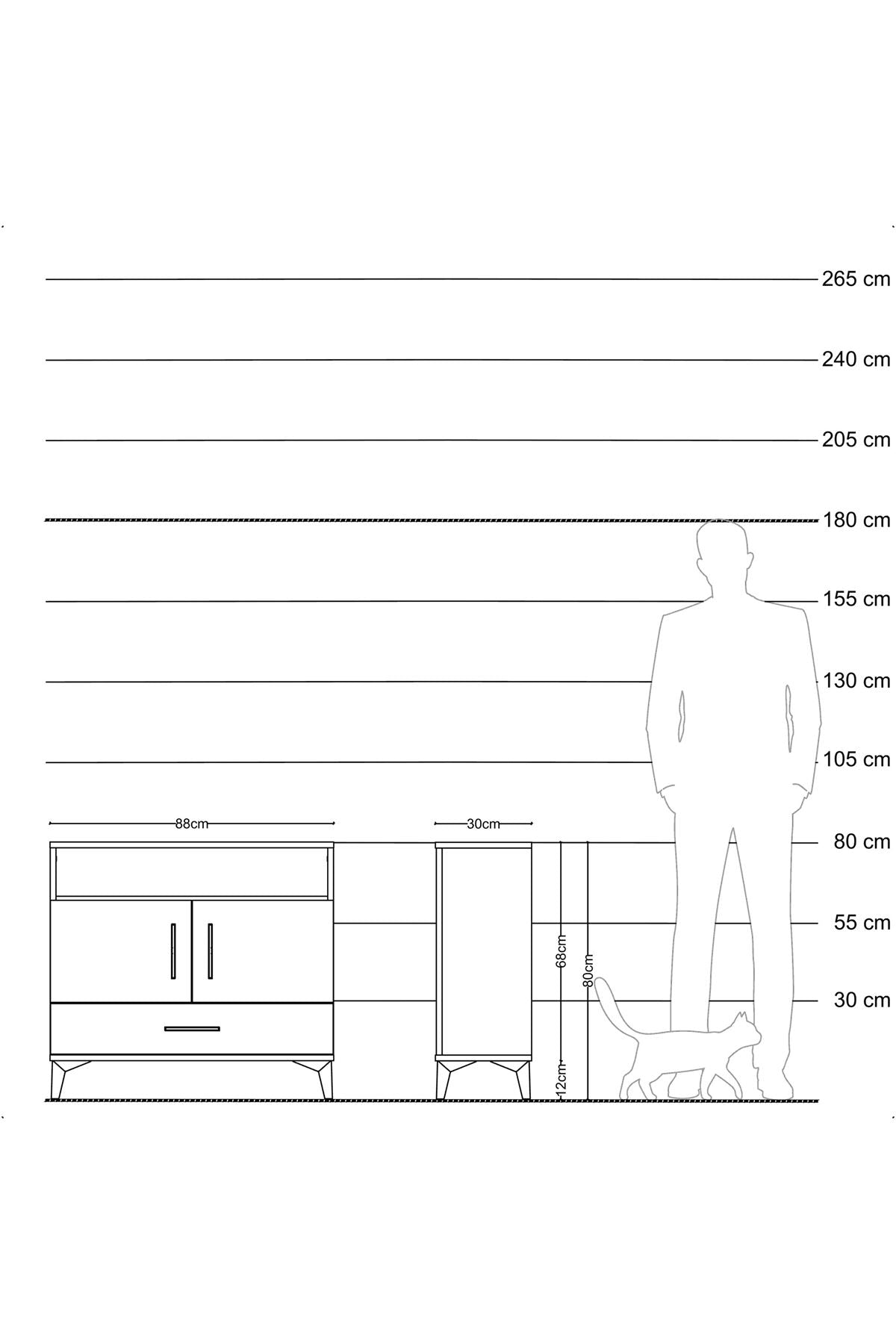 Arges Şifonyer 3 Raflı Tek Çekmeceli 2 Kapaklı 88x30x80 Antrasit-Antrasit