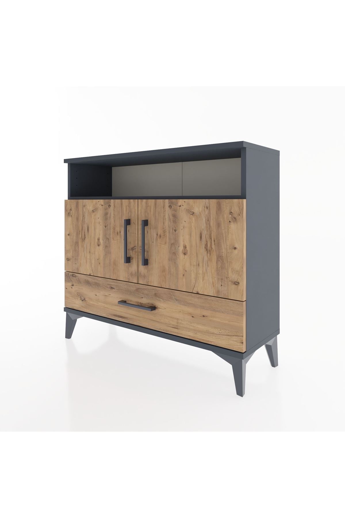 Arges Şifonyer 3 Raflı Tek Çekmeceli 2 Kapaklı 88x30x80 Antrasit-Çam