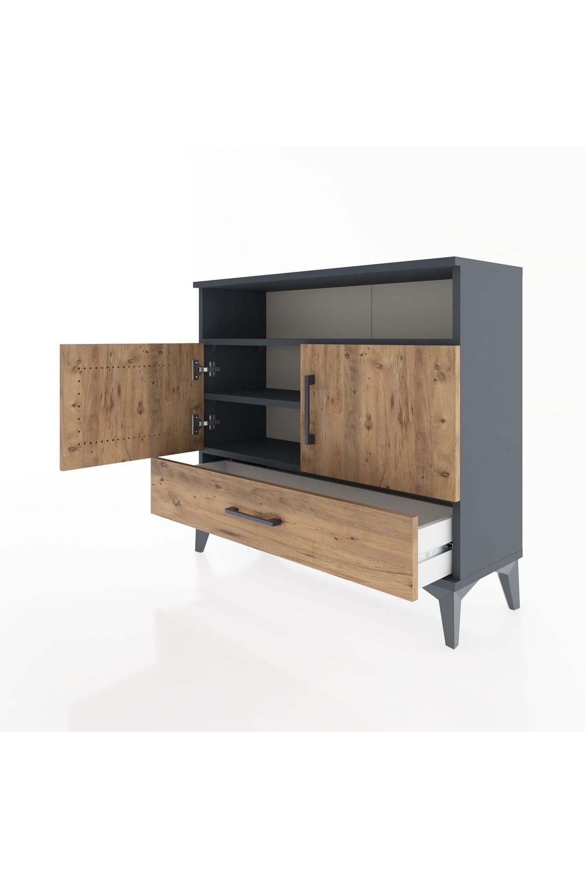 Arges Şifonyer 3 Raflı Tek Çekmeceli 2 Kapaklı 88x30x80 Antrasit-Çam