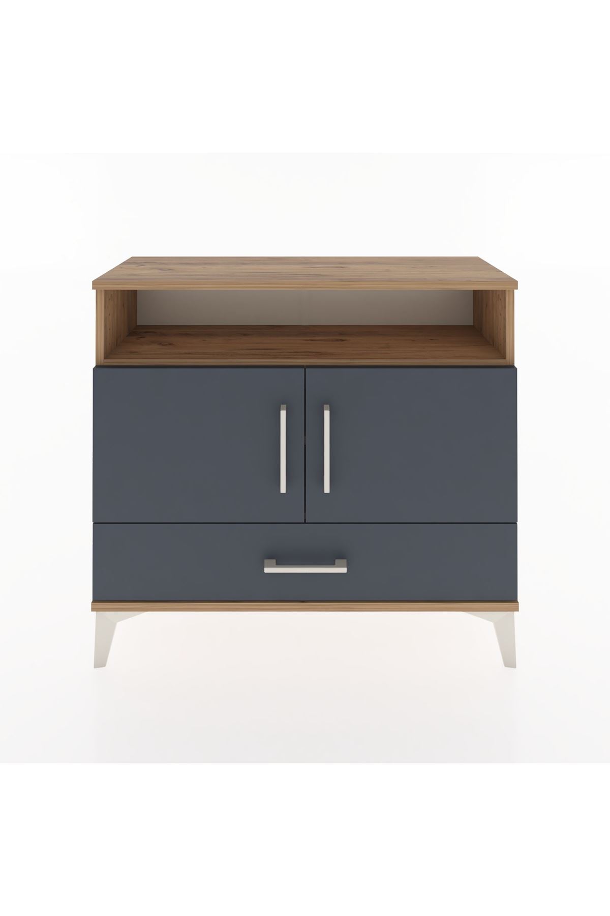 Arges Şifonyer 3 Raflı Tek Çekmeceli 2 Kapaklı 88x30x80 Çam-Antrasit